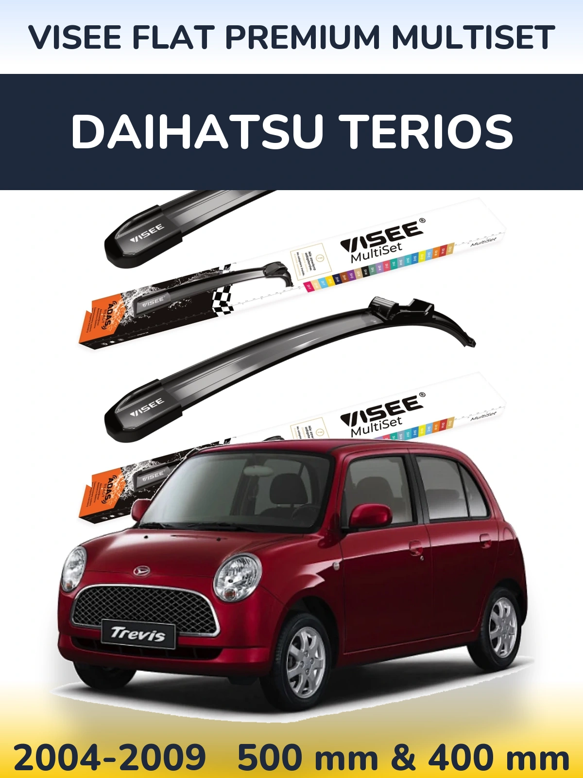Комплект передних дворников VISEE FLAT PREMIUM MultiSet 500 & 400 мм для Daihatsu Terios 2004-2009