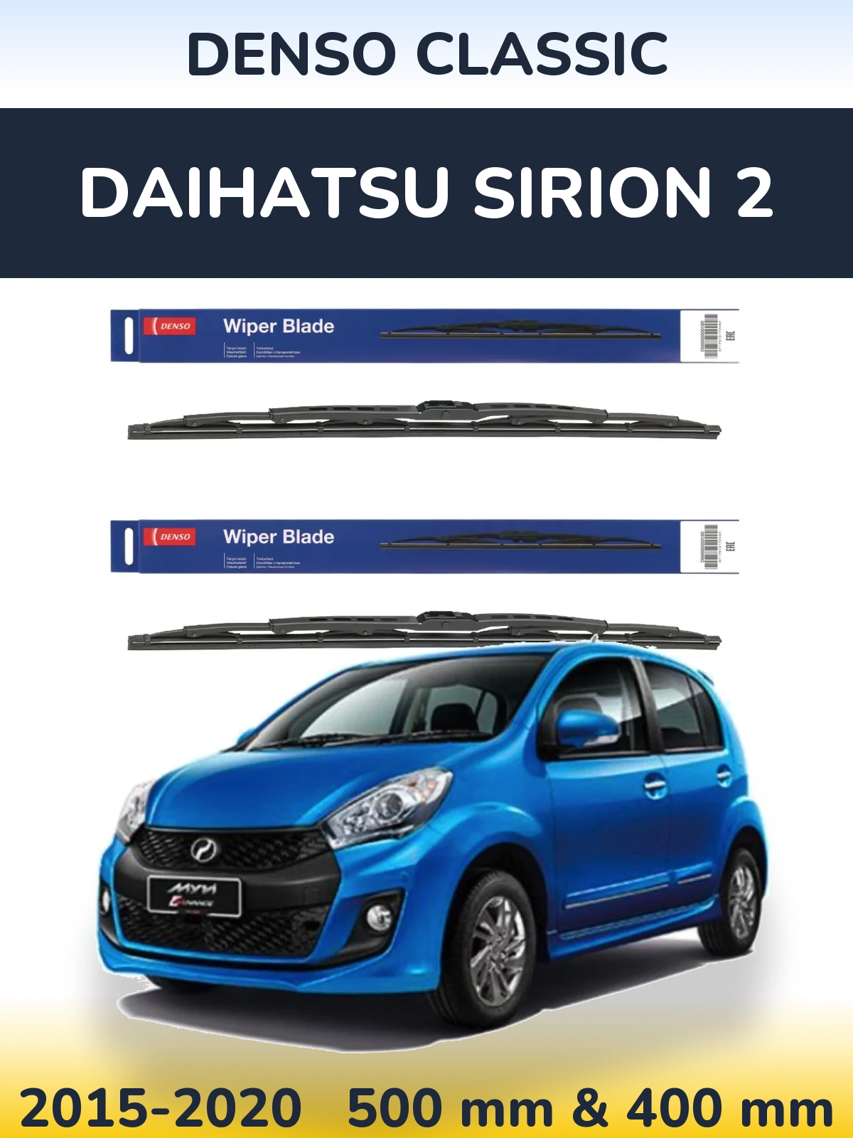Komplet przednich wycieraczek Denso Classic 500 & 400 mm do Daihatsu SIrion 2 2015-2020