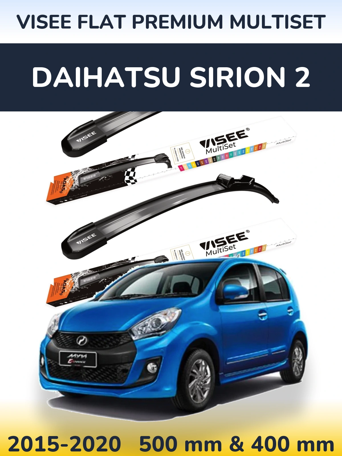 Front wiper blade set VISEE FLAT PREMIUM MultiSet 500 & 400 мм for Daihatsu SIrion 2 2015-2020