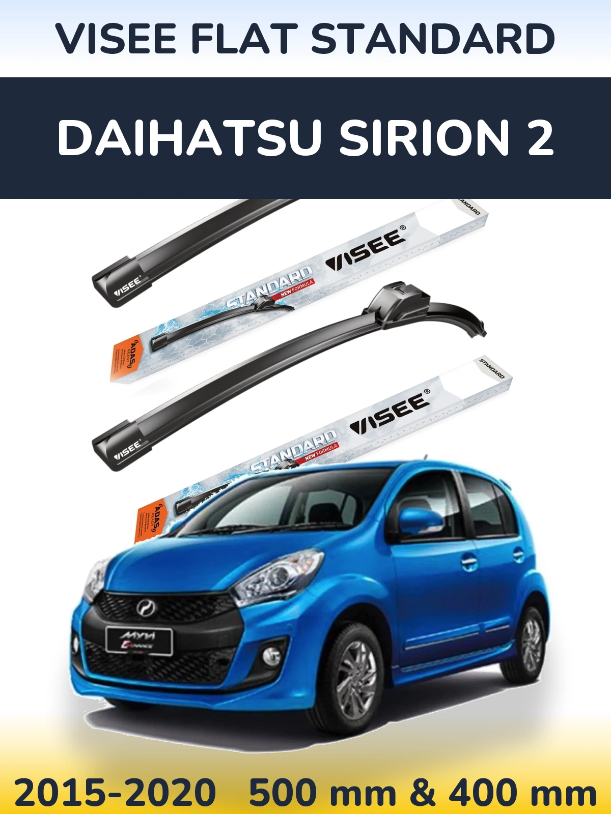 Комплект передних дворников VISEE FLAT STANDARD 500 & 400 мм для Daihatsu SIrion 2 2015-2020