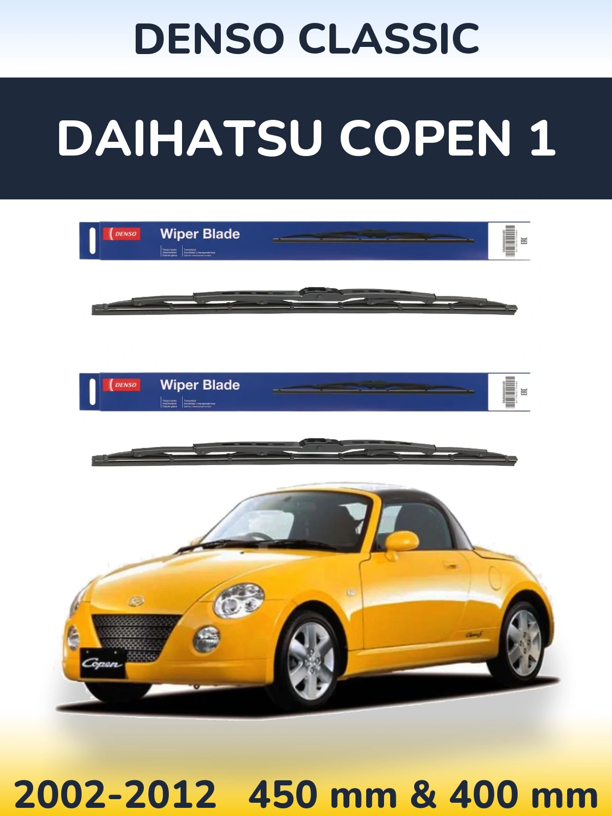 Front wiper blade set Denso Classic 450 & 400 mm for Daihatsu Copen 1 2002-2012