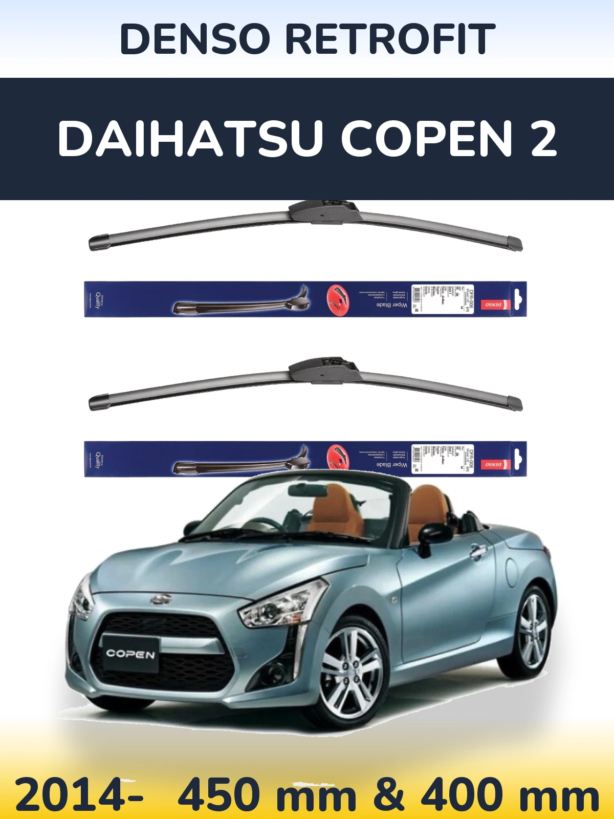 Front wiper blade set Denso Retrofit 450 & 400 мм for Daihatsu Copen 2 2014-2026