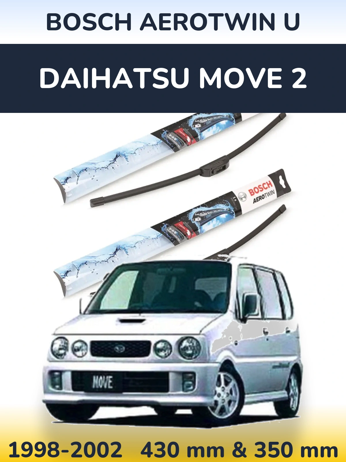Комплект передних дворников BOSCH AeroTwin U 430 & 350 мм для Daihatsu Move 2 1998-2002