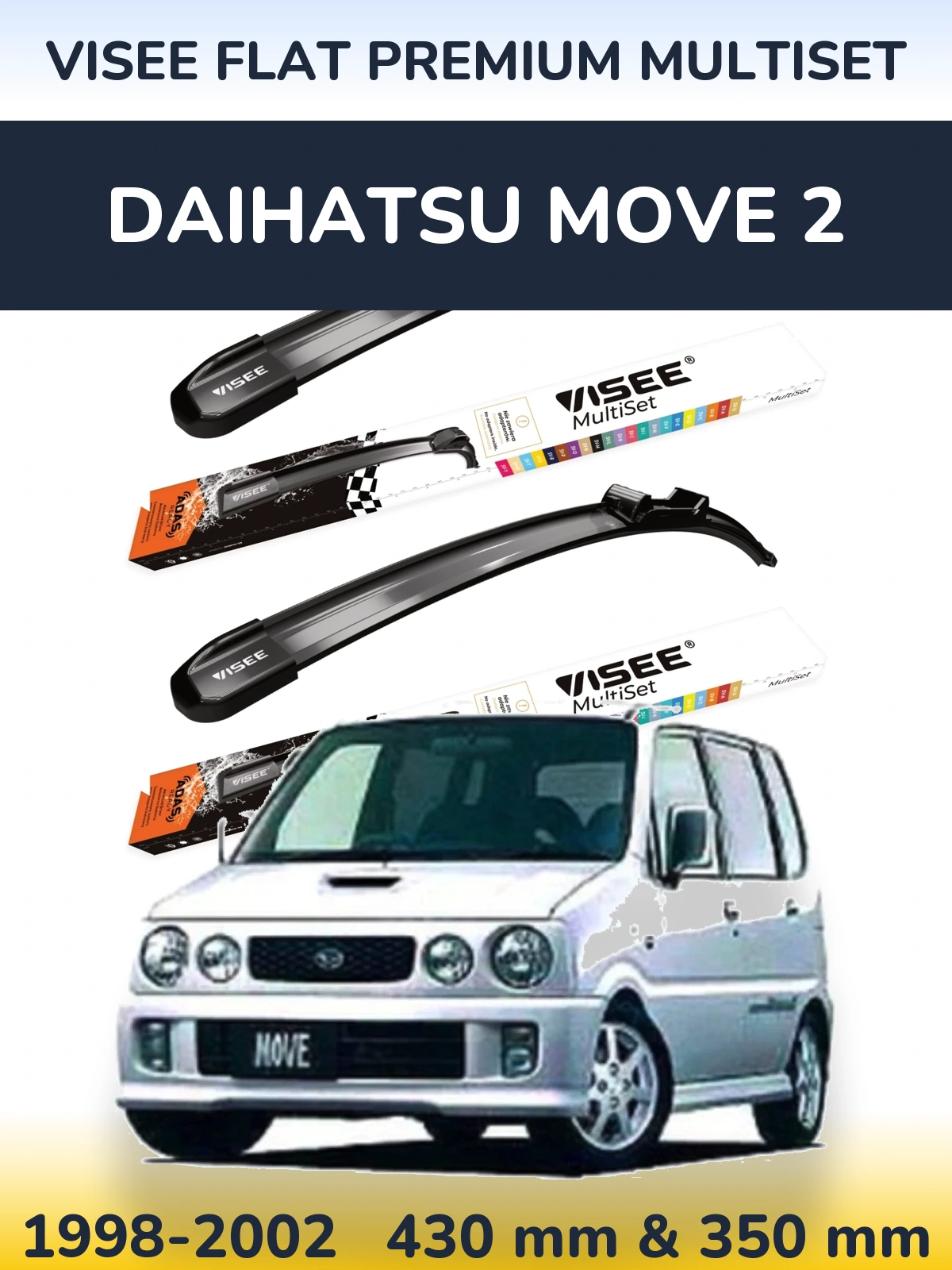 Комплект передних дворников VISEE FLAT PREMIUM MultiSet 430 & 350 мм для Daihatsu Move 2 1998-2002