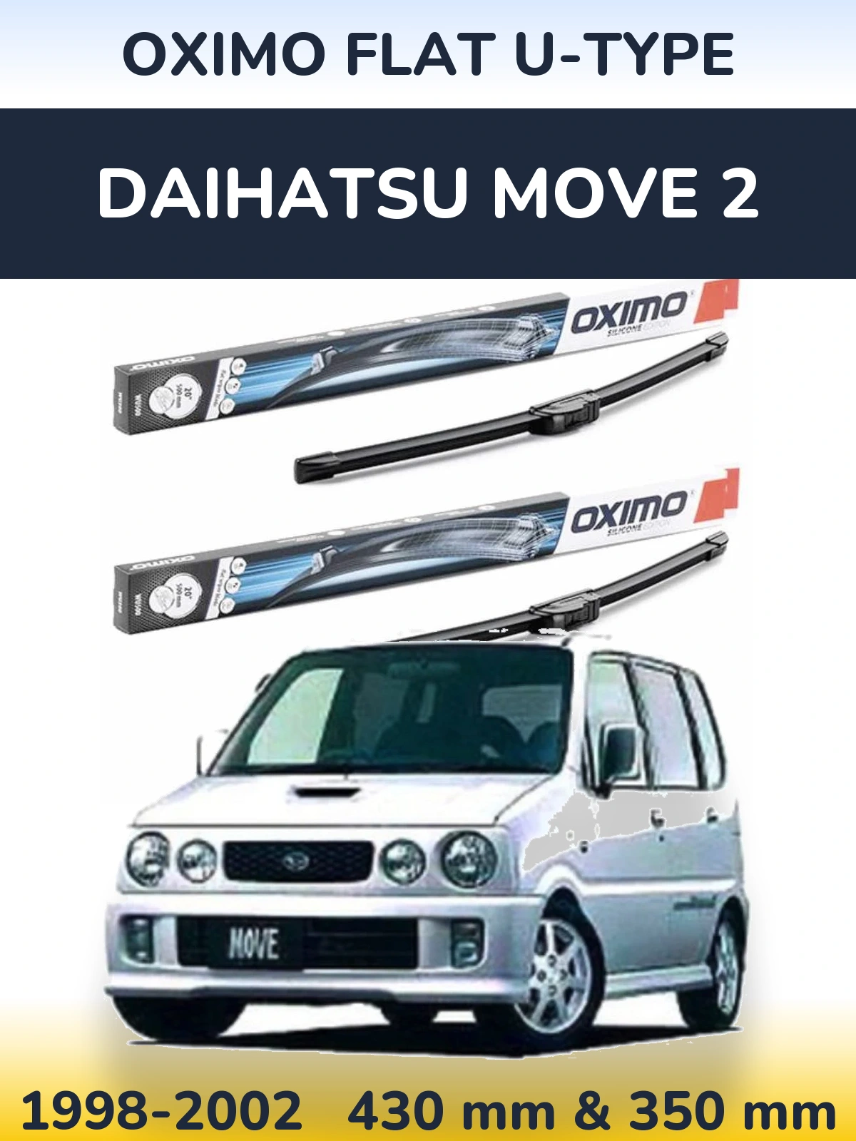 Комплект передних дворников Oximo Flat U-type 430 & 350 мм для Daihatsu Move 2 1998-2002