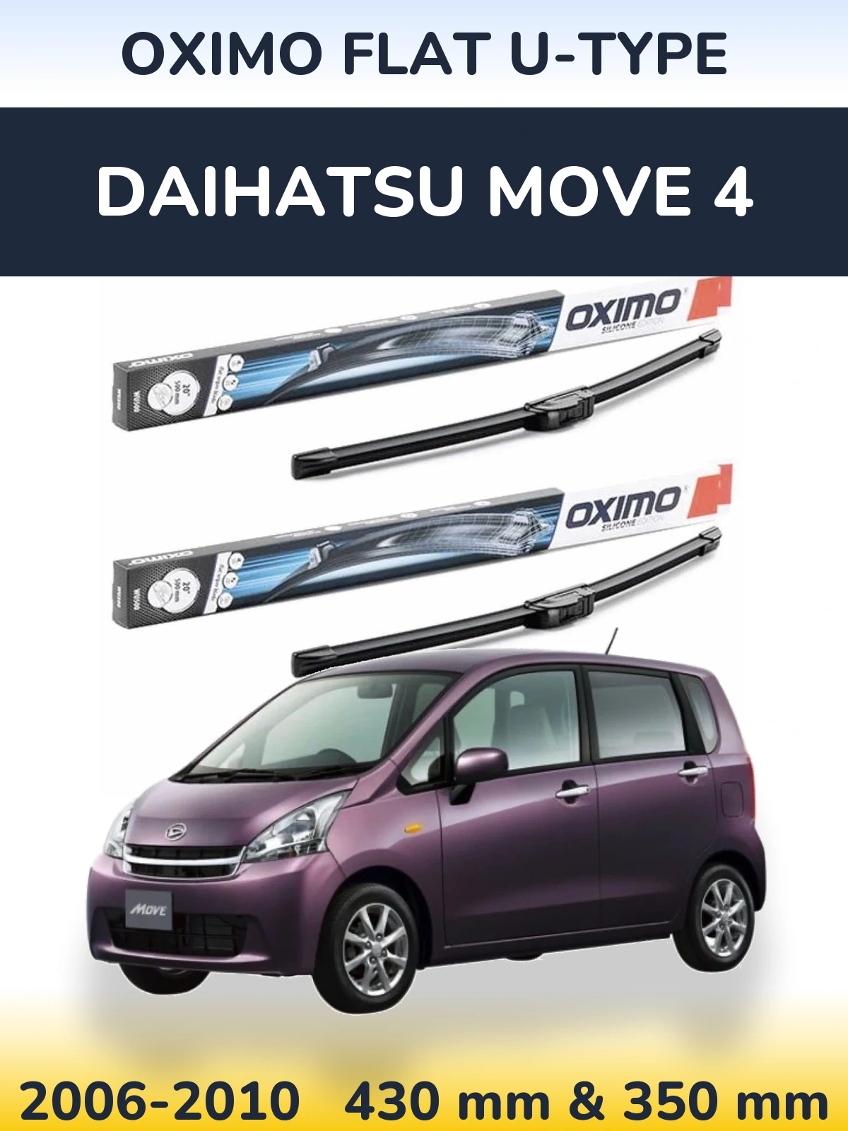 Комплект передних дворников Oximo Flat U-type 430 & 350 мм для Daihatsu Move 4 2006-2010
