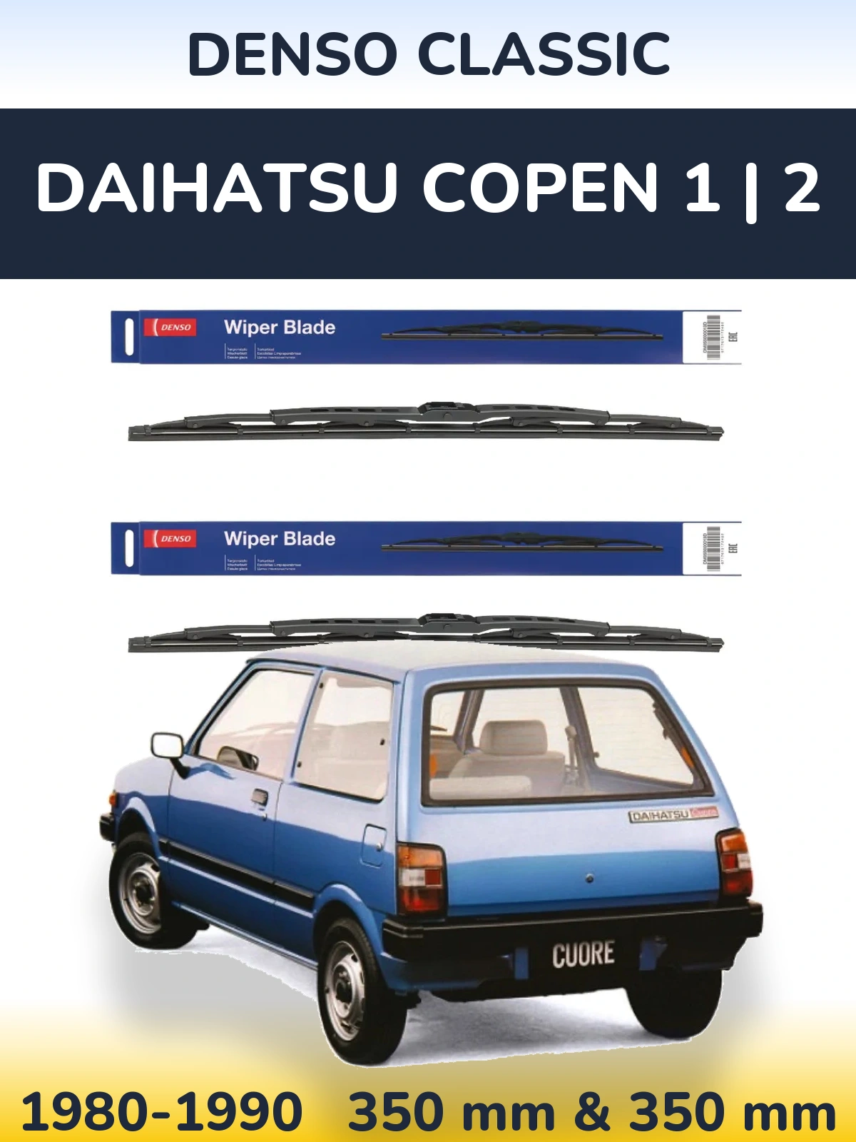 Front wiper blade set Denso Classic 350 & 350 mm for Daihatsu Copen 1 | 2 1980-1990