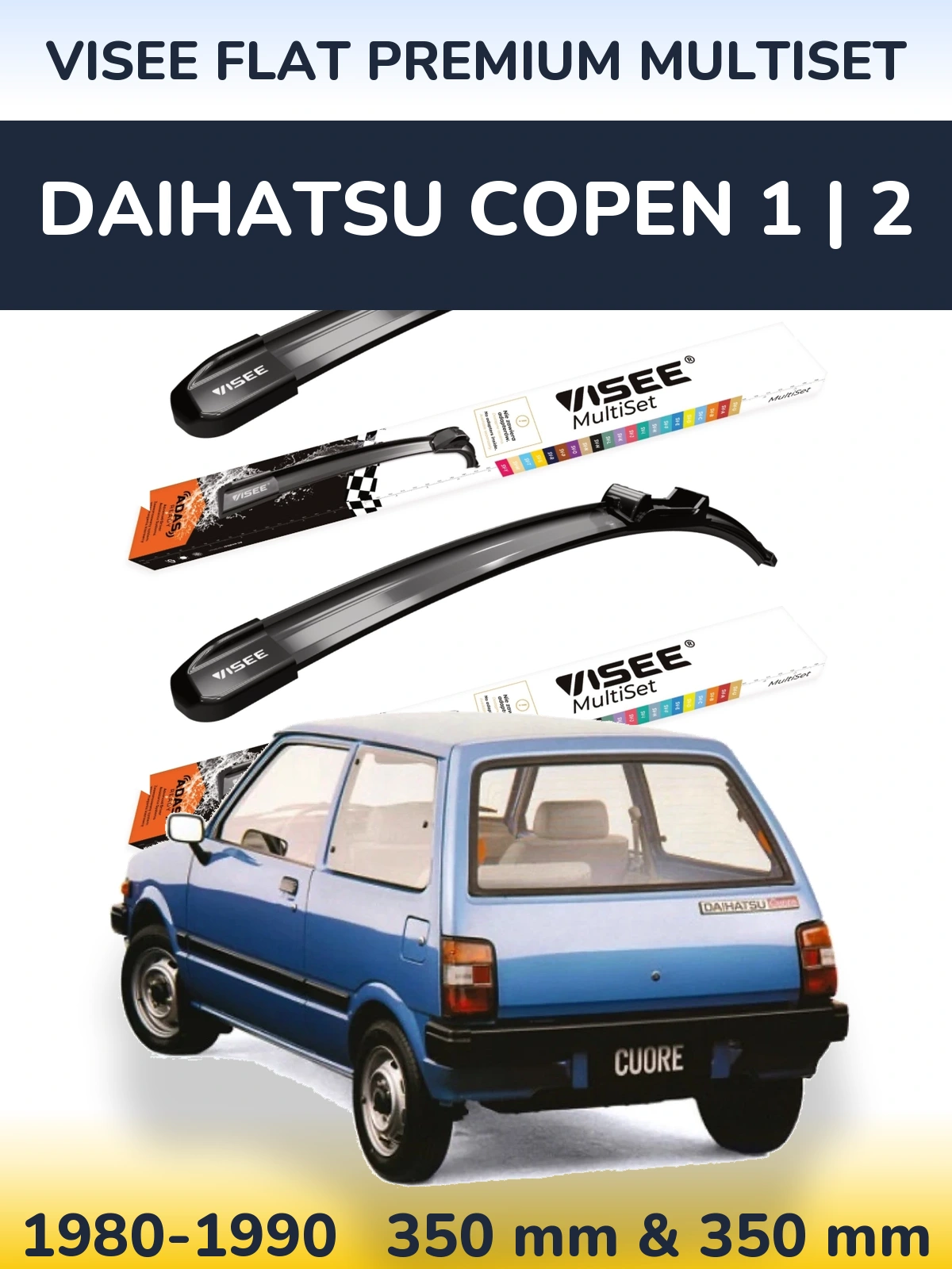 Front wiper blade set VISEE FLAT PREMIUM MultiSet 350 & 350 мм for Daihatsu Copen 1 | 2 1980-1990