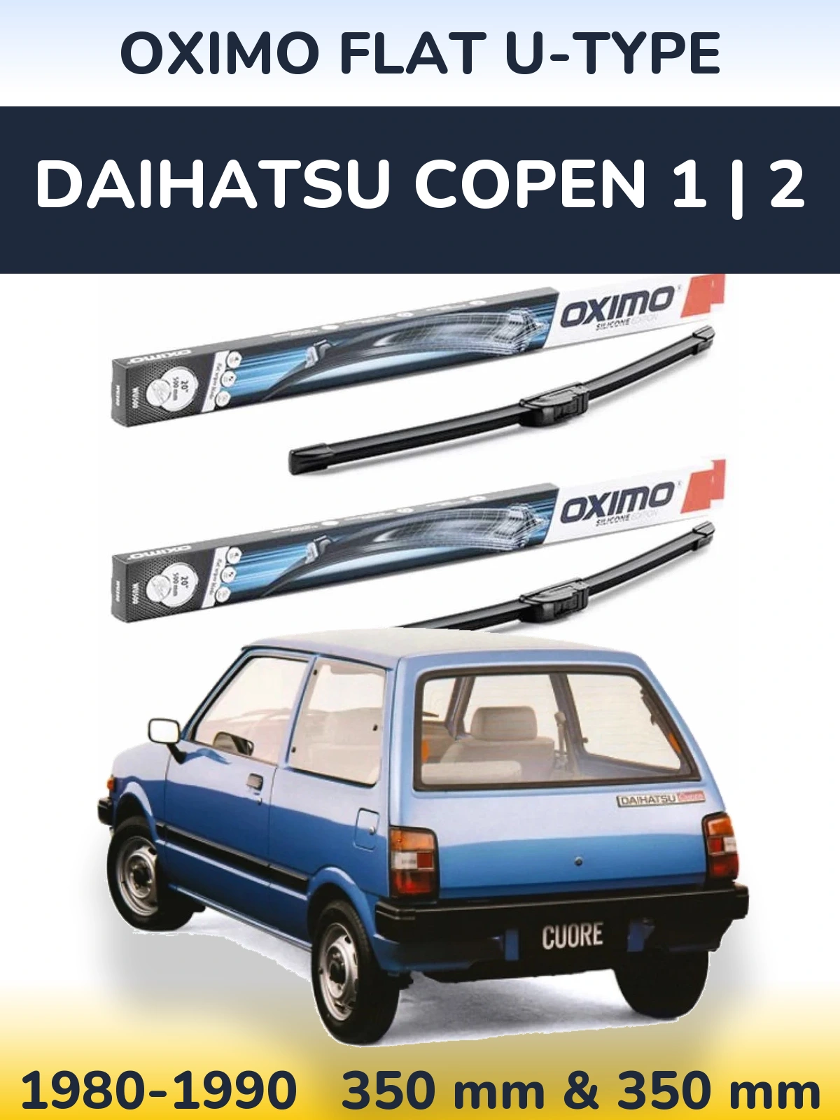 Front wiper blade set Oximo Flat U-type 350 & 350 мм for Daihatsu Copen 1 | 2 1980-1990