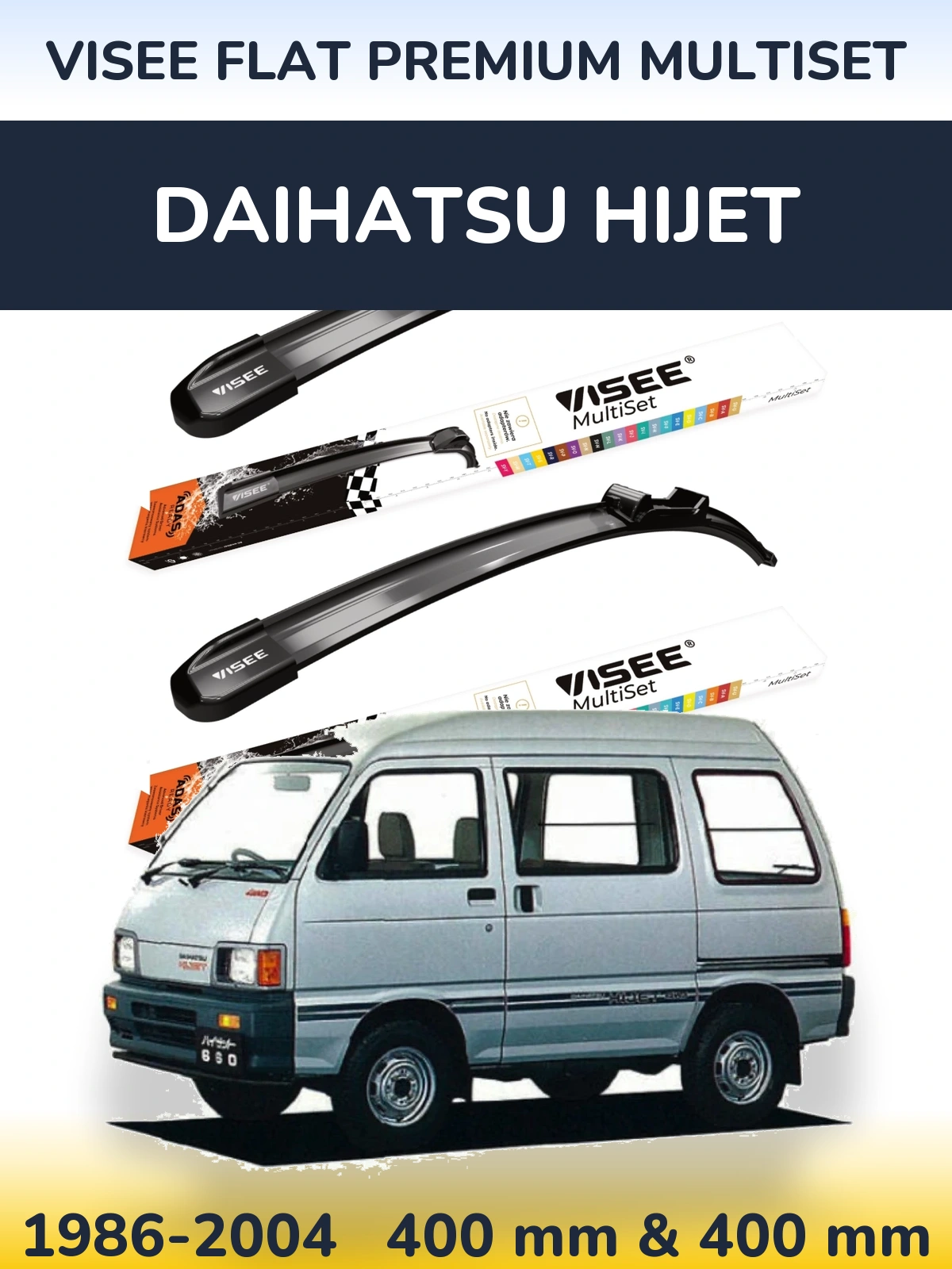 Комплект передних дворников VISEE FLAT PREMIUM MultiSet 400 & 400 мм для Daihatsu HiJet 1986-2004