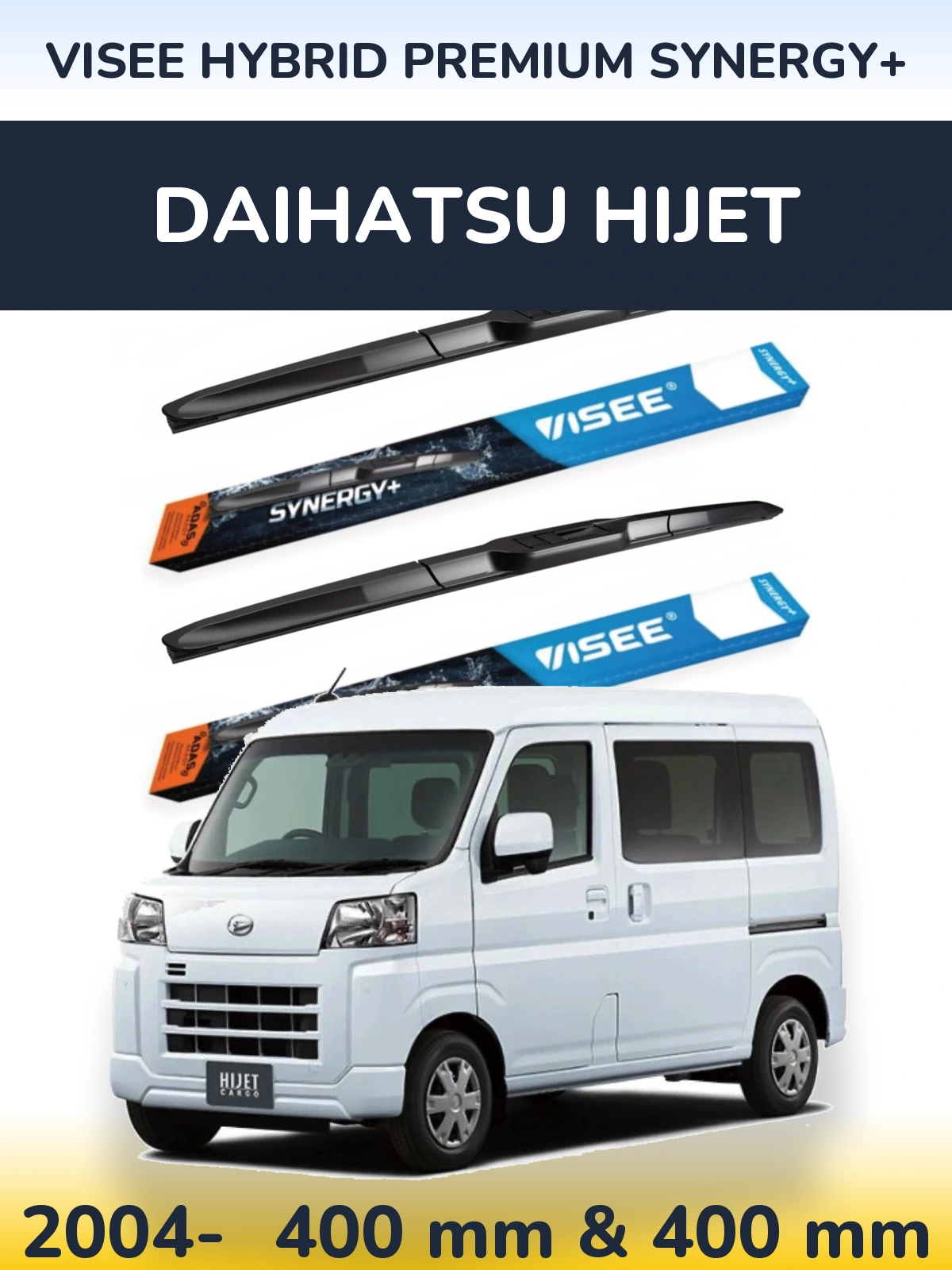 Front wiper blade set VISEE HYBRID PREMIUM SYNERGY+ 400 & 400 мм for Daihatsu HiJet 2004-2026
