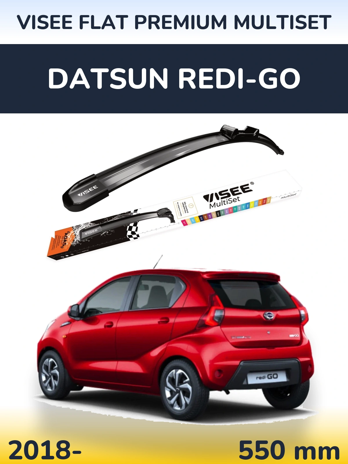 Передня щітка VISEE FLAT PREMIUM MultiSet 550 мм для Datsun Redi-Go 2018-2026