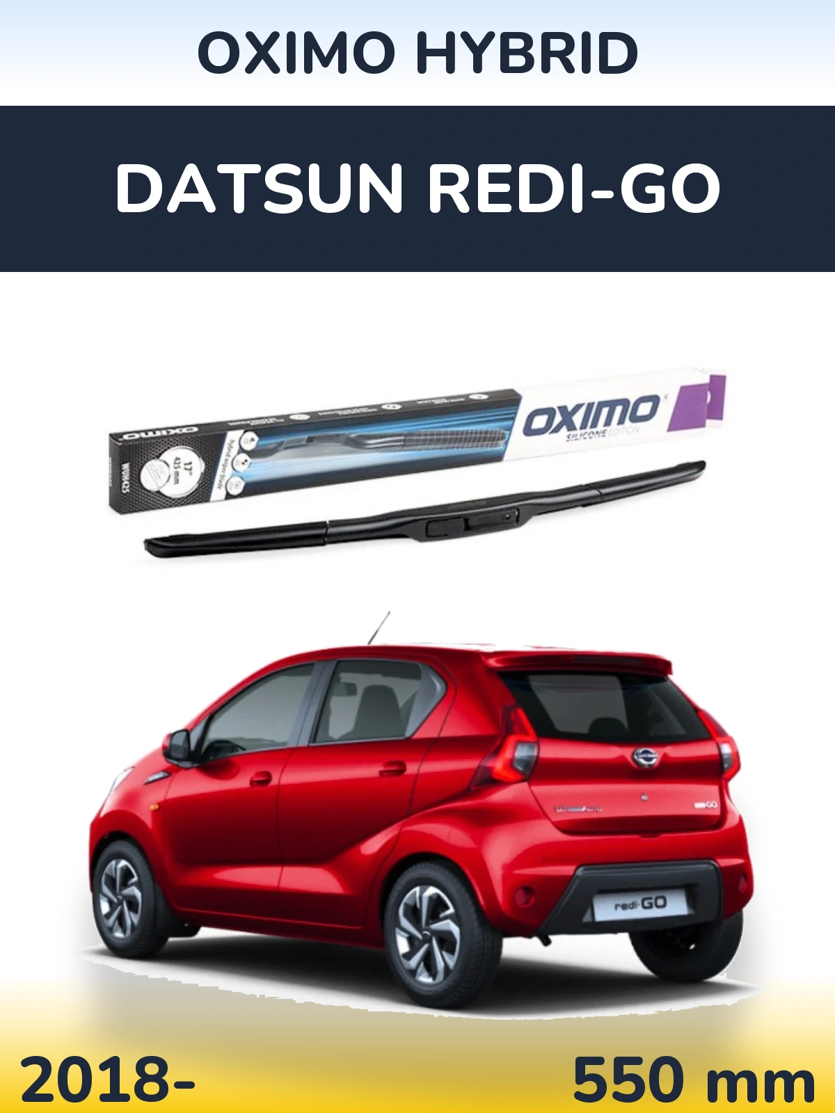 Front wiper blade Oximo Hybrid 550 мм for Datsun Redi-Go 2018-2026