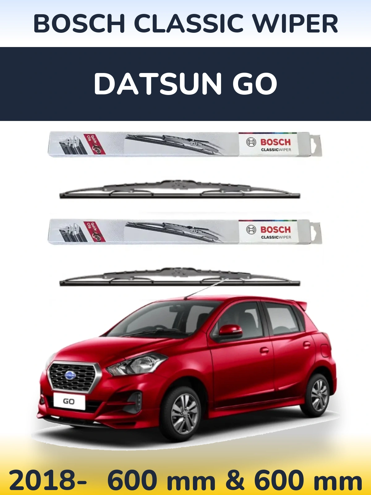 Комплект передніх щіток BOSCH Classic Wiper 600 & 600 мм для Datsun Go 2018-2026