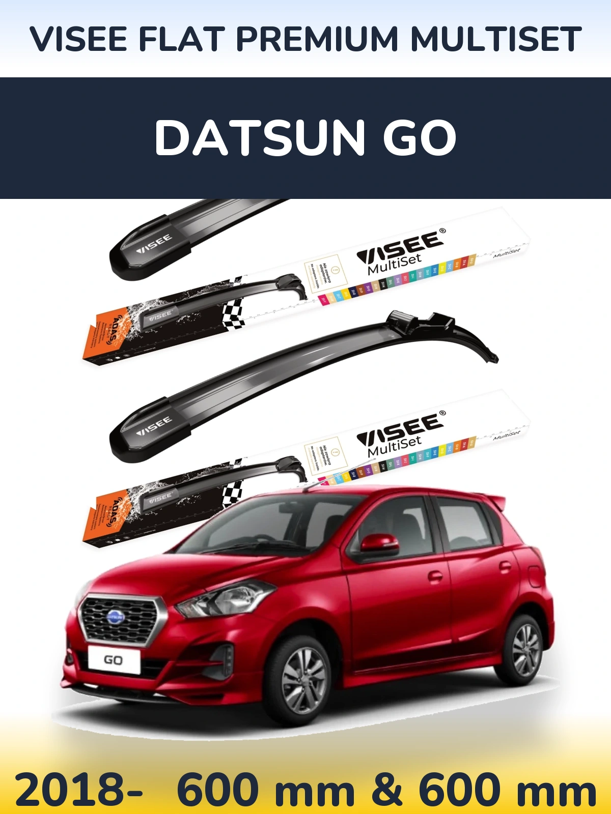 Комплект передніх щіток VISEE FLAT PREMIUM MultiSet 600 & 600 мм для Datsun Go 2018-2026