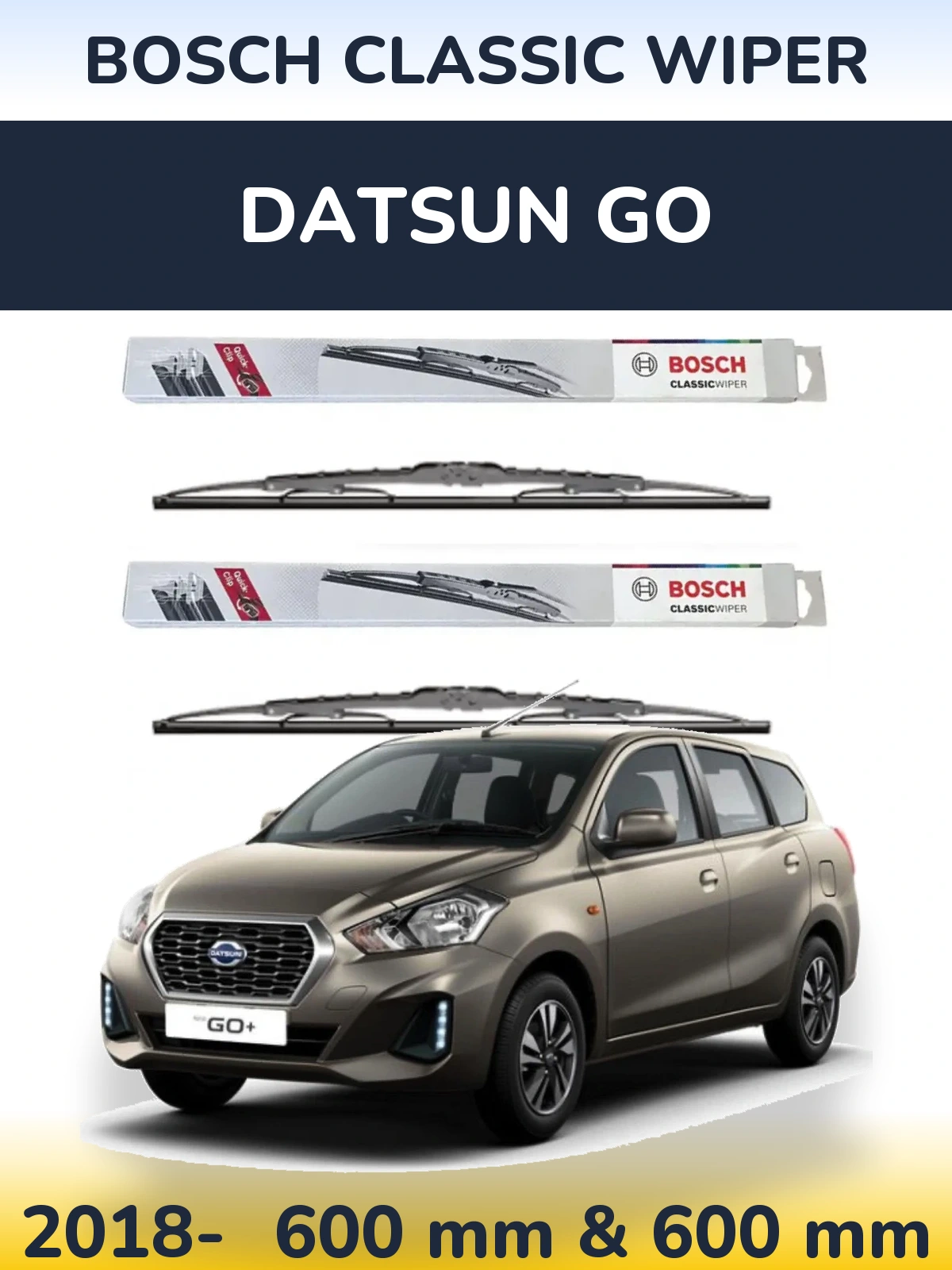 Front wiper blade set BOSCH Classic Wiper 600 & 600 мм for Datsun Go 2018-2026