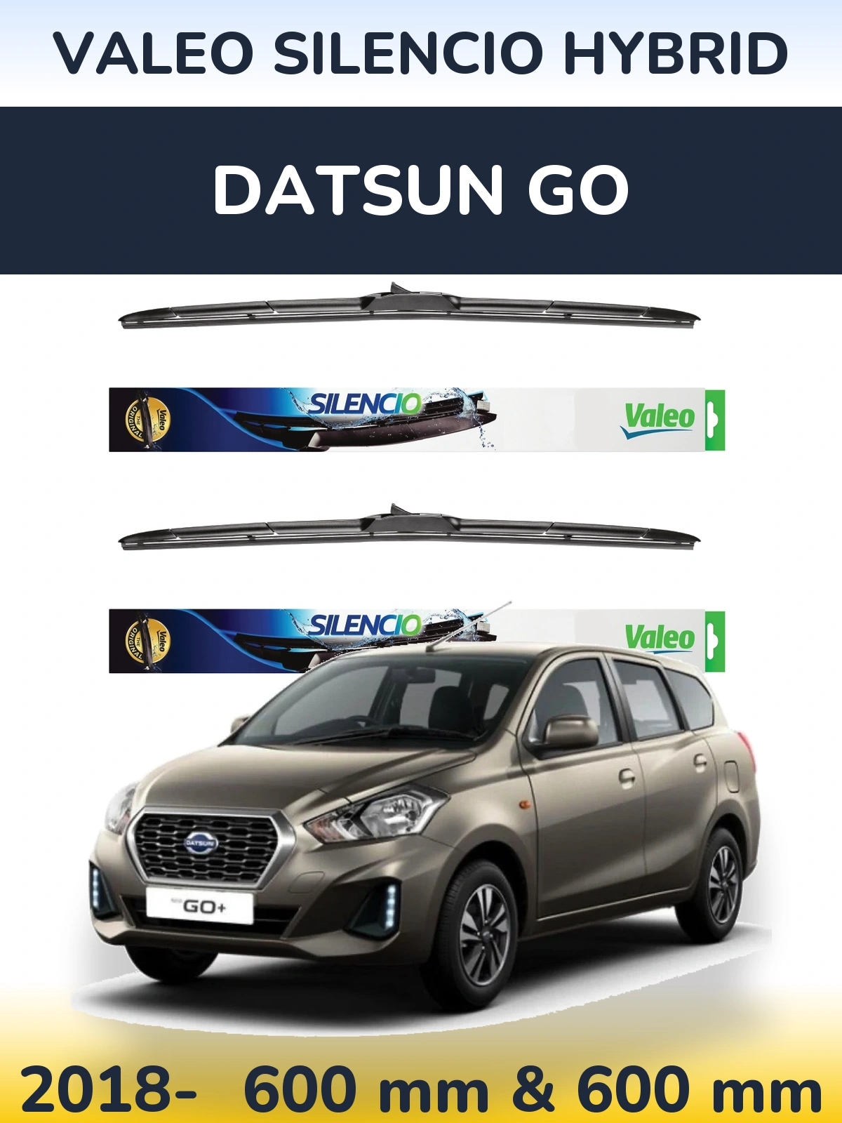 Front wiper blade set Valeo Silencio Hybrid 600 & 600 мм for Datsun Go 2018-2026