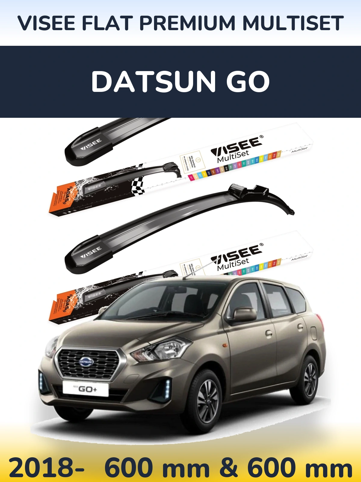 Комплект передніх щіток VISEE FLAT PREMIUM MultiSet 600 & 600 мм для Datsun Go 2018-2026