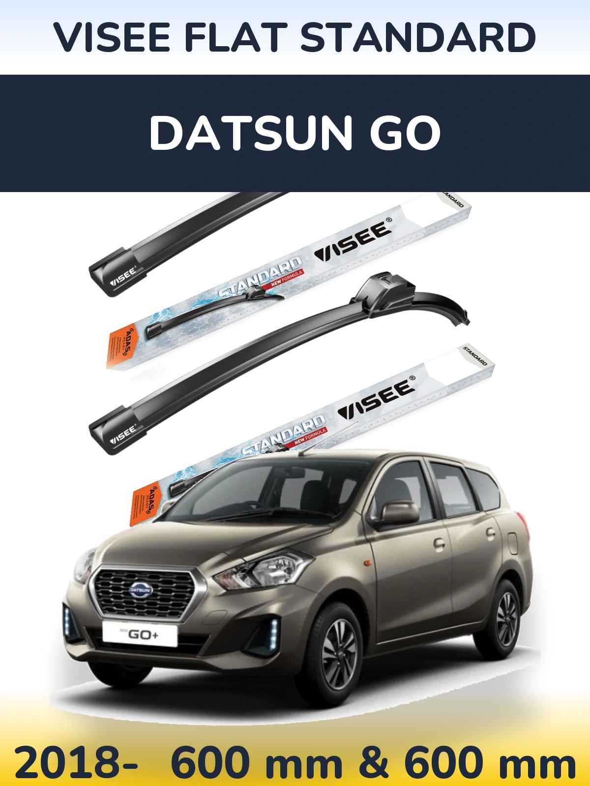 Komplet przednich wycieraczek VISEE FLAT STANDARD 600 & 600 mm do Datsun Go 2018-2026