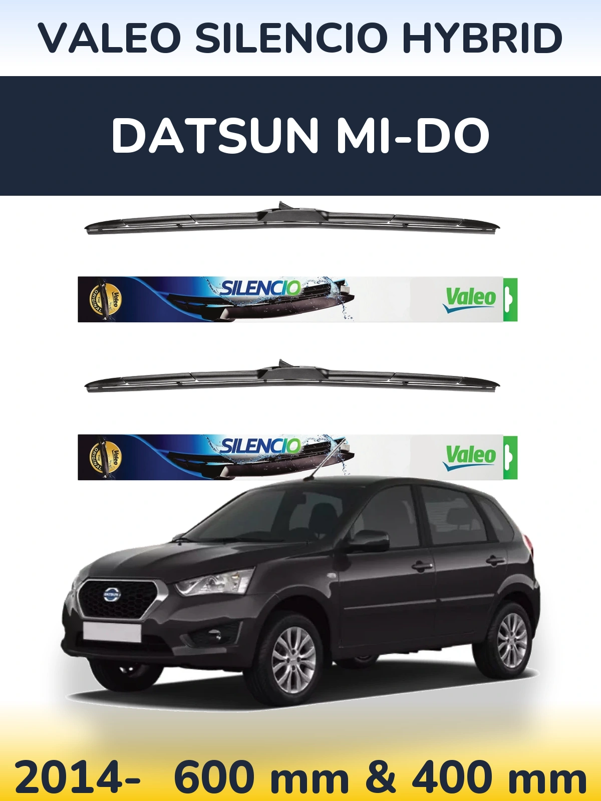 Front wiper blade set Valeo Silencio Hybrid 600 & 400 mm for Datsun mi-DO 2014-2026