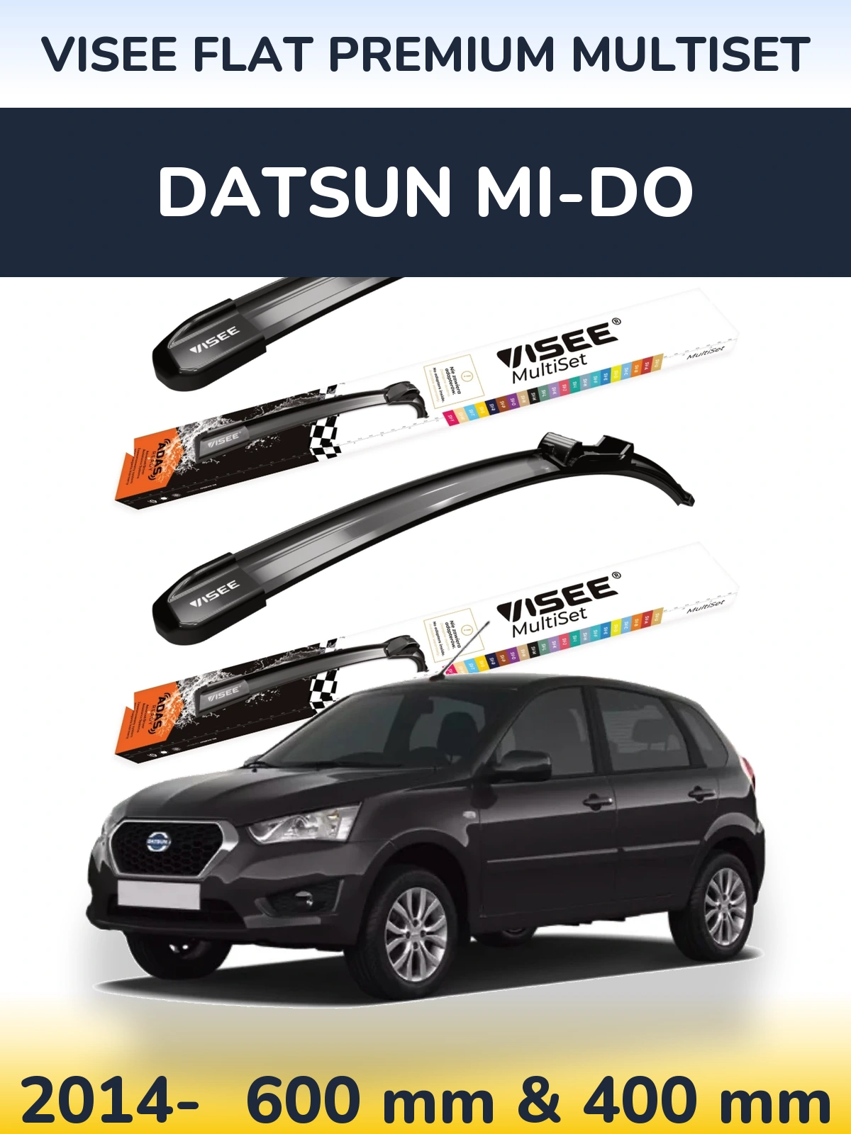 Komplet przednich wycieraczek VISEE FLAT PREMIUM MultiSet 600 & 400 mm do Datsun mi-DO 2014-2026