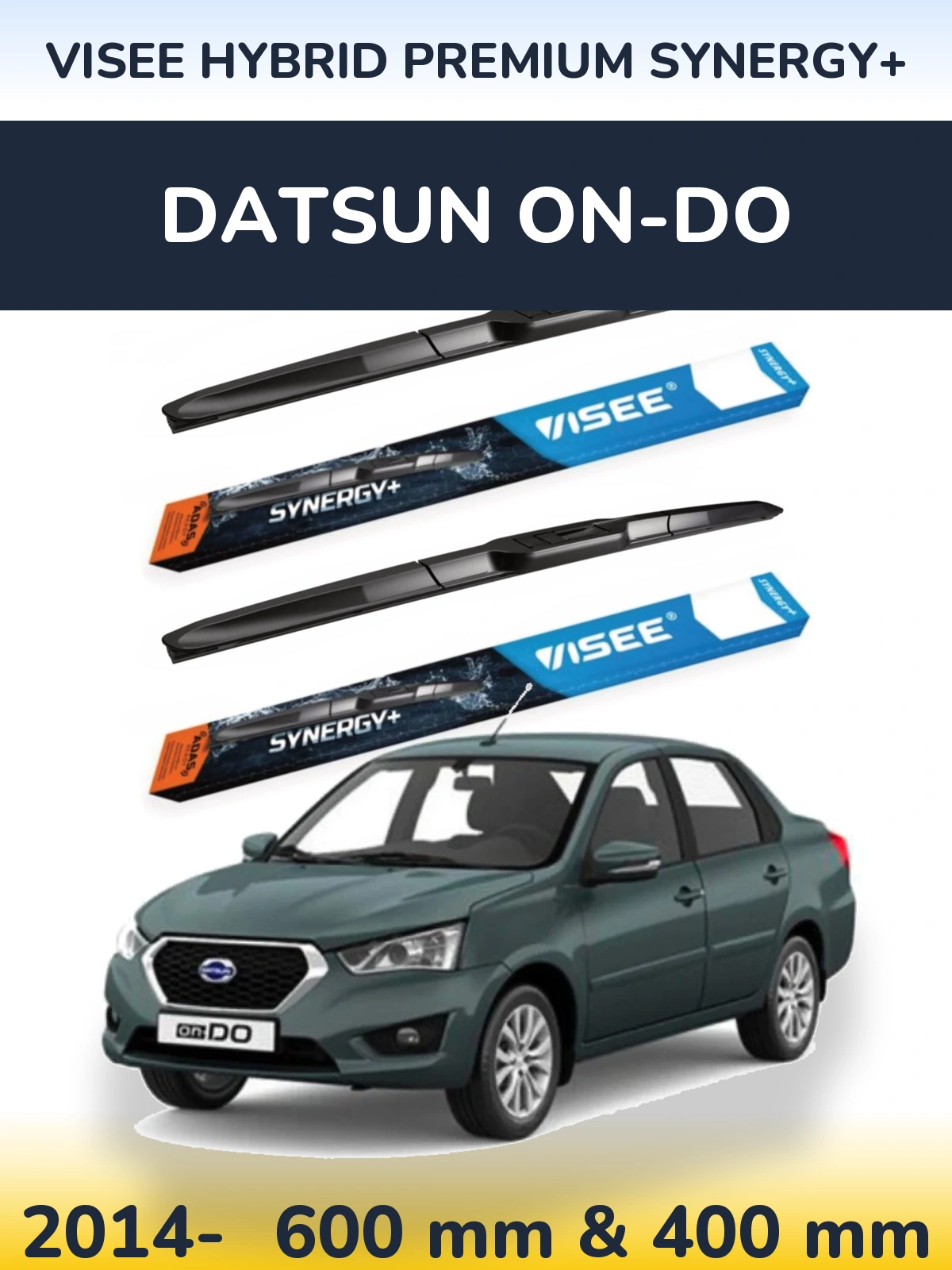 Front wiper blade set VISEE HYBRID PREMIUM SYNERGY+ 600 & 400 mm for Datsun on-DO 2014-2026