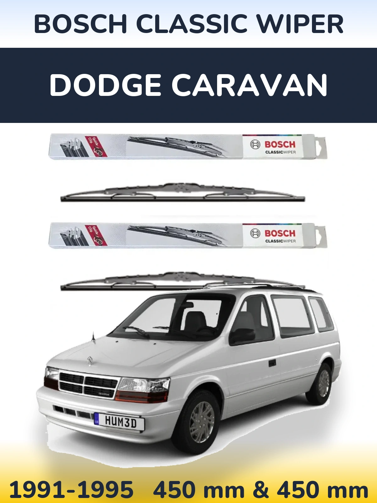 Front wiper blade set BOSCH Classic Wiper 450 & 450 мм for Dodge Caravan 1991-1995