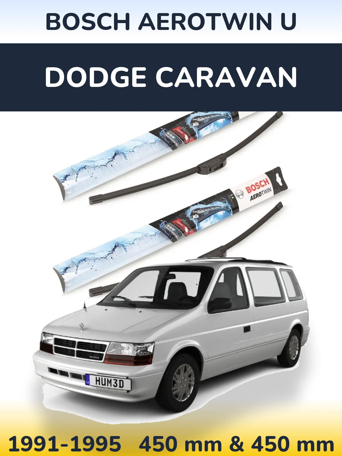 Комплект передних дворников BOSCH AeroTwin U 450 & 450 мм для Dodge Caravan 1991-1995
