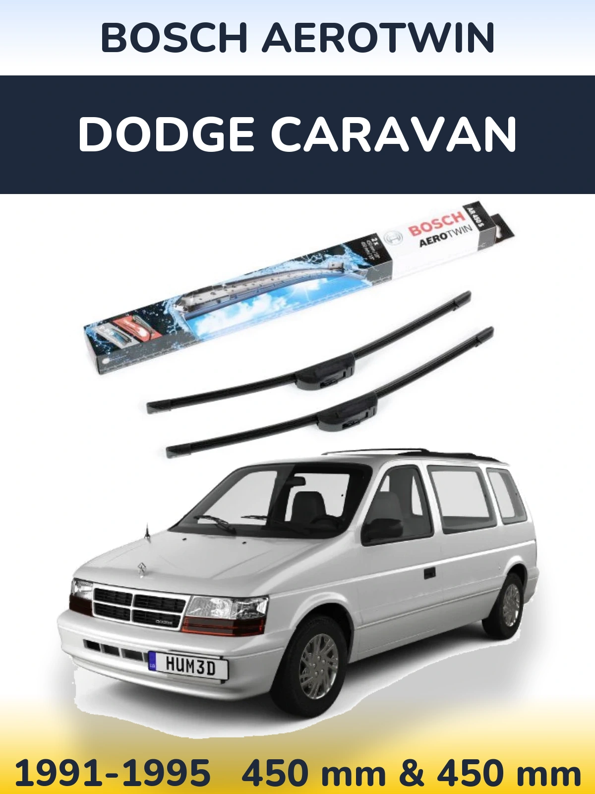 Комплект передних дворников BOSCH AeroTwin 450 & 450 мм для Dodge Caravan 1991-1995