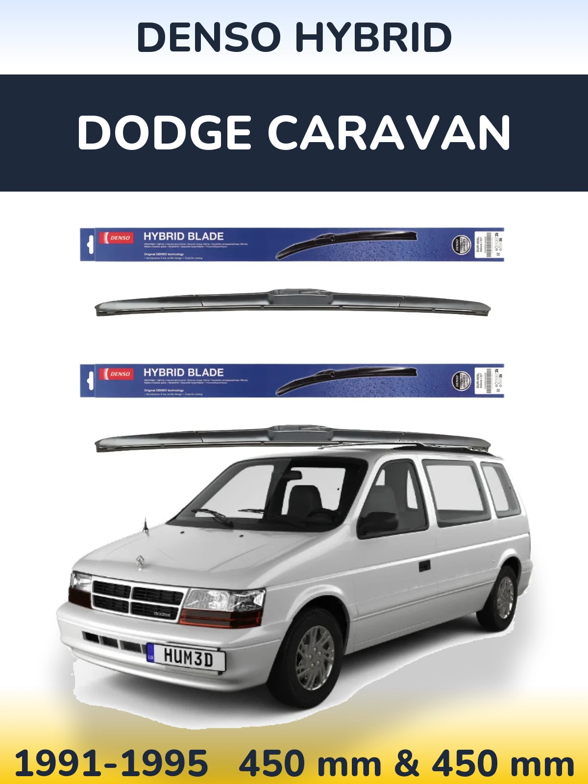 Front wiper blade set Denso Hybrid 450 & 450 мм for Dodge Caravan 1991-1995