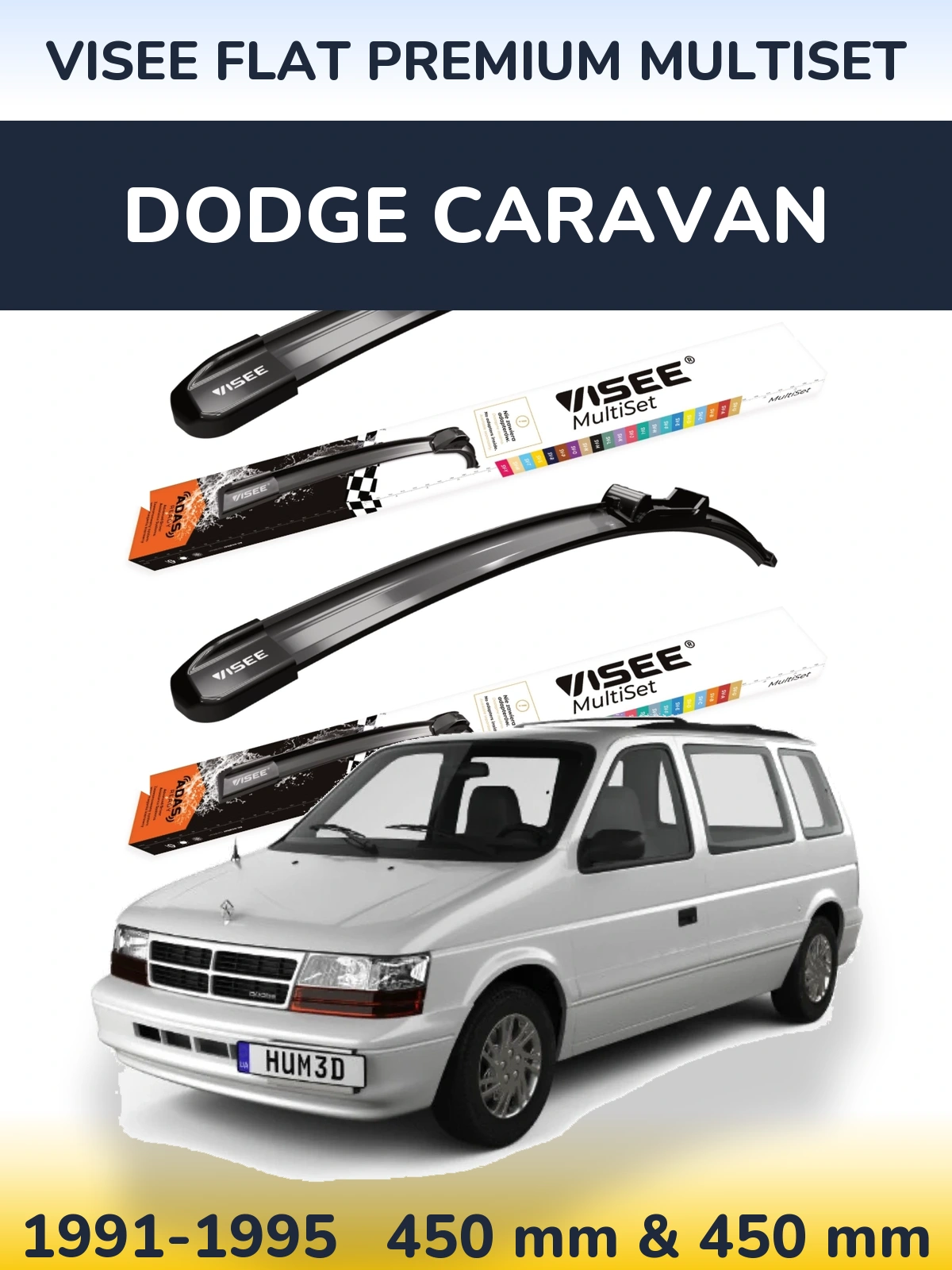 Комплект передних дворников VISEE FLAT PREMIUM MultiSet 450 & 450 мм для Dodge Caravan 1991-1995