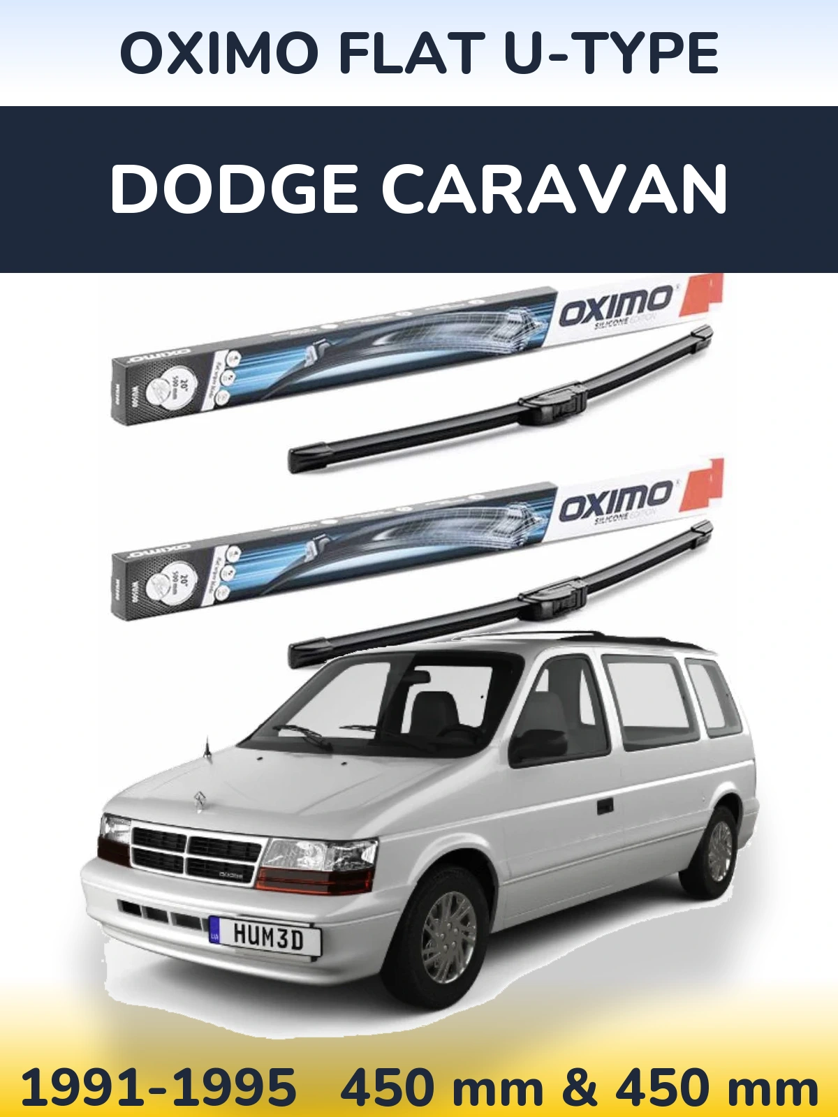 Front wiper blade set Oximo Flat U-type 450 & 450 мм for Dodge Caravan 1991-1995