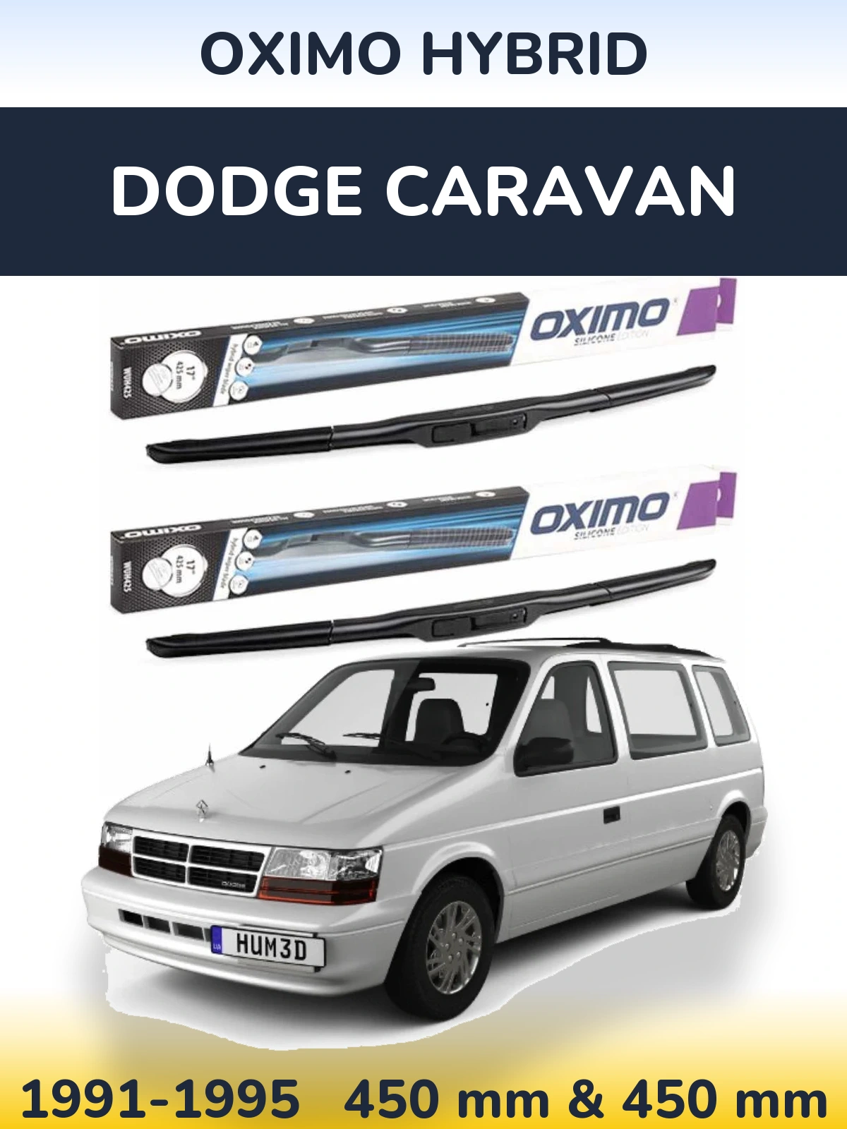 Комплект передних дворников Oximo Hybrid 450 & 450 мм для Dodge Caravan 1991-1995