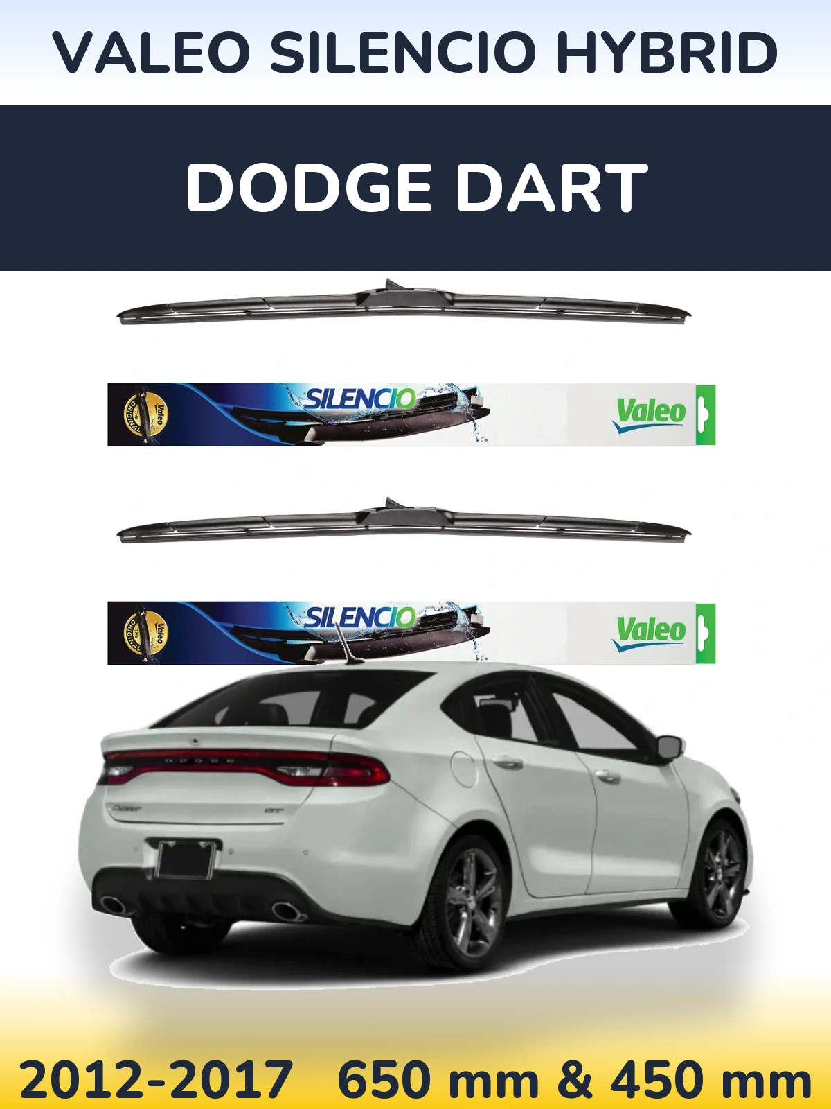 Комплект передніх щіток Valeo Silencio Hybrid 650 & 450 мм для Dodge Dart 2012-2017