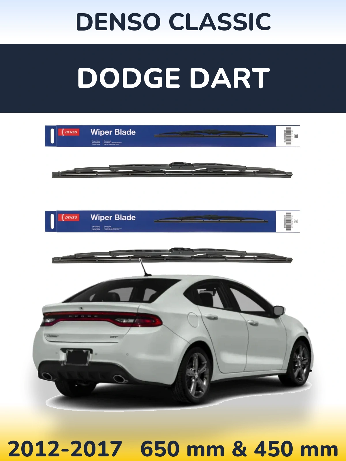 Komplet przednich wycieraczek Denso Classic 650 & 450 mm do Dodge Dart 2012-2017