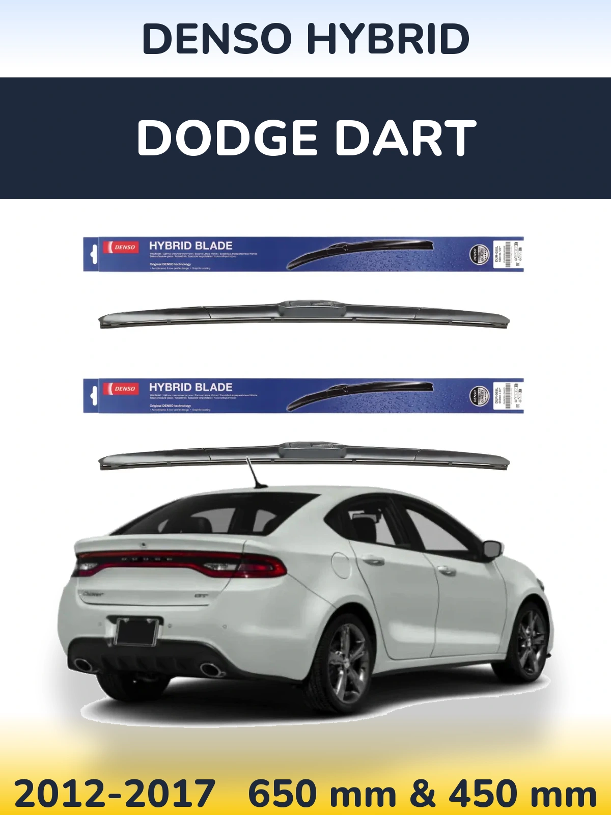 Komplet przednich wycieraczek Denso Hybrid 650 & 450 mm do Dodge Dart 2012-2017