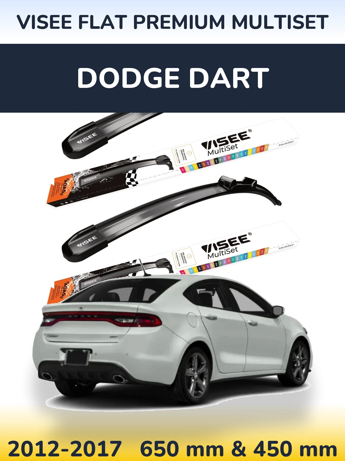Komplet przednich wycieraczek VISEE FLAT PREMIUM MultiSet 650 & 450 mm do Dodge Dart 2012-2017