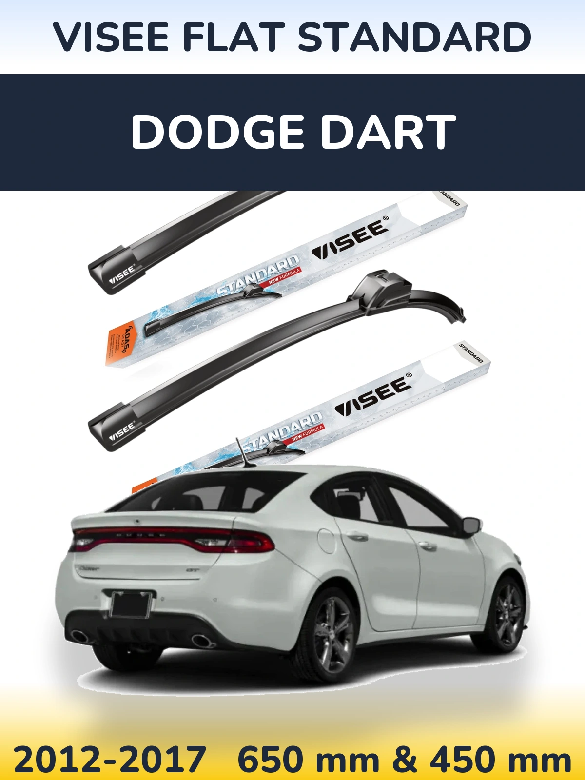 Komplet przednich wycieraczek VISEE FLAT STANDARD 650 & 450 mm do Dodge Dart 2012-2017