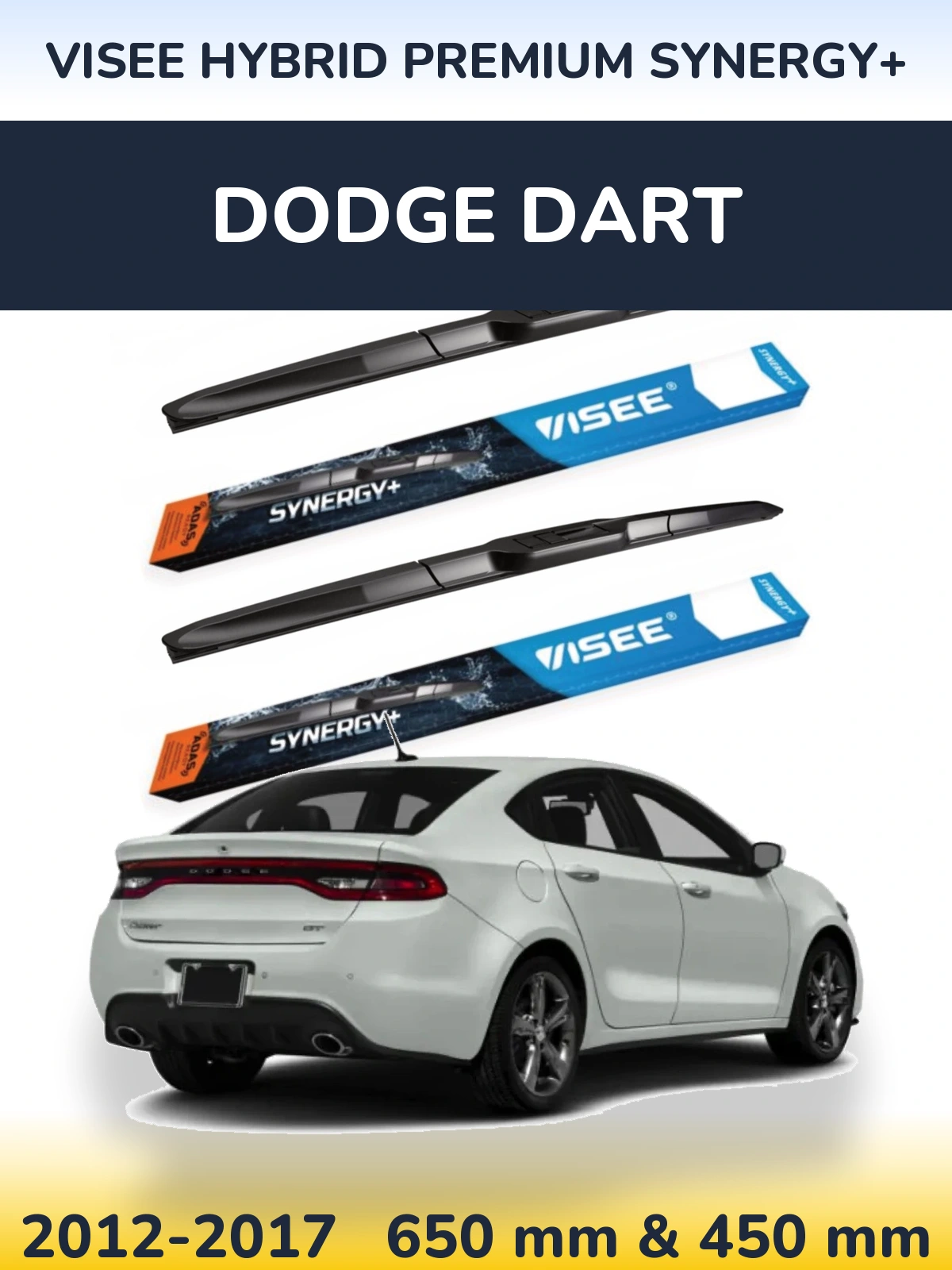 Komplet przednich wycieraczek VISEE HYBRID PREMIUM SYNERGY+ 650 & 450 mm do Dodge Dart 2012-2017