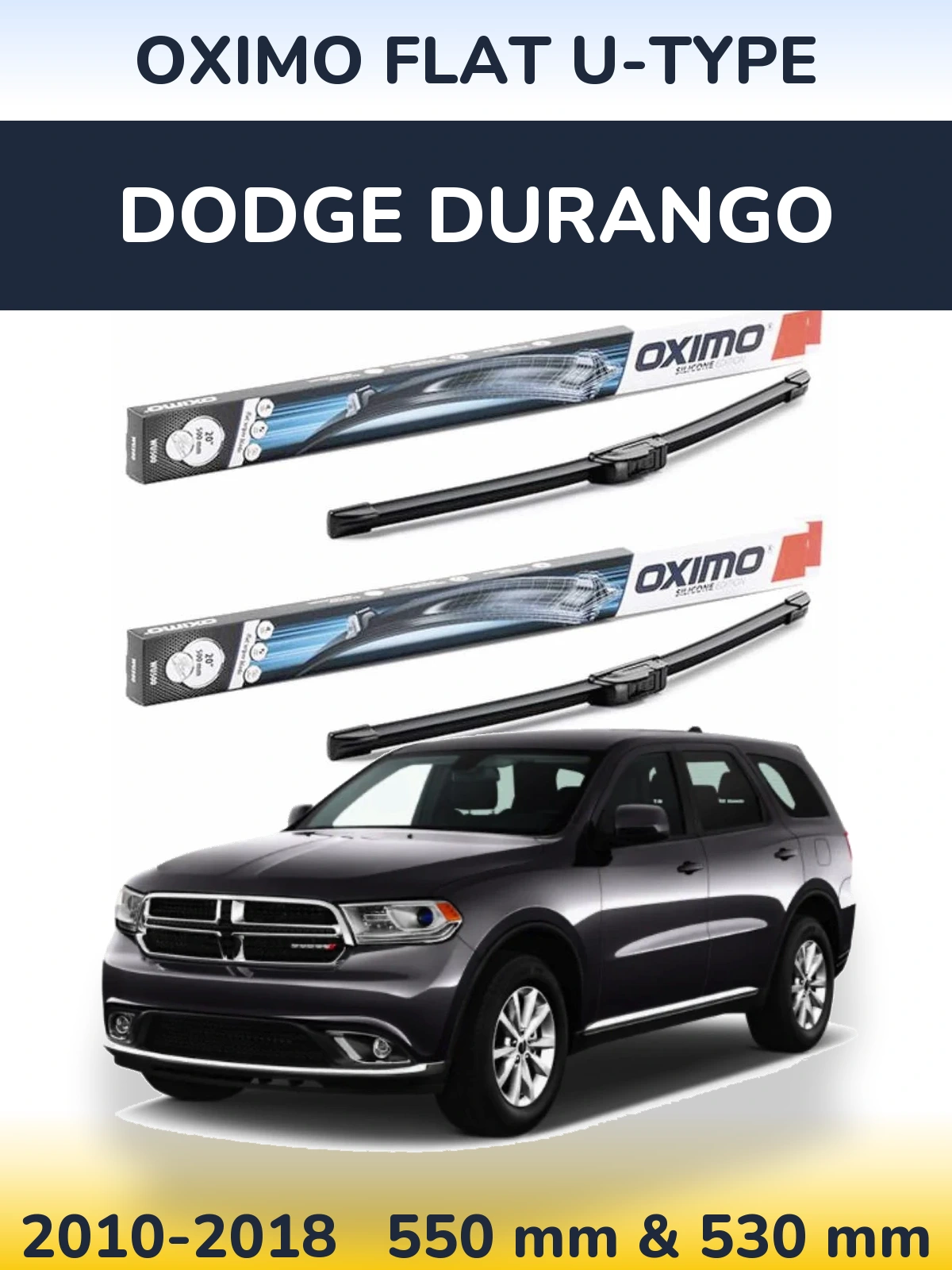 Front wiper blade set Oximo Flat U-type 550 & 530 мм for Dodge Durango 2010-2018