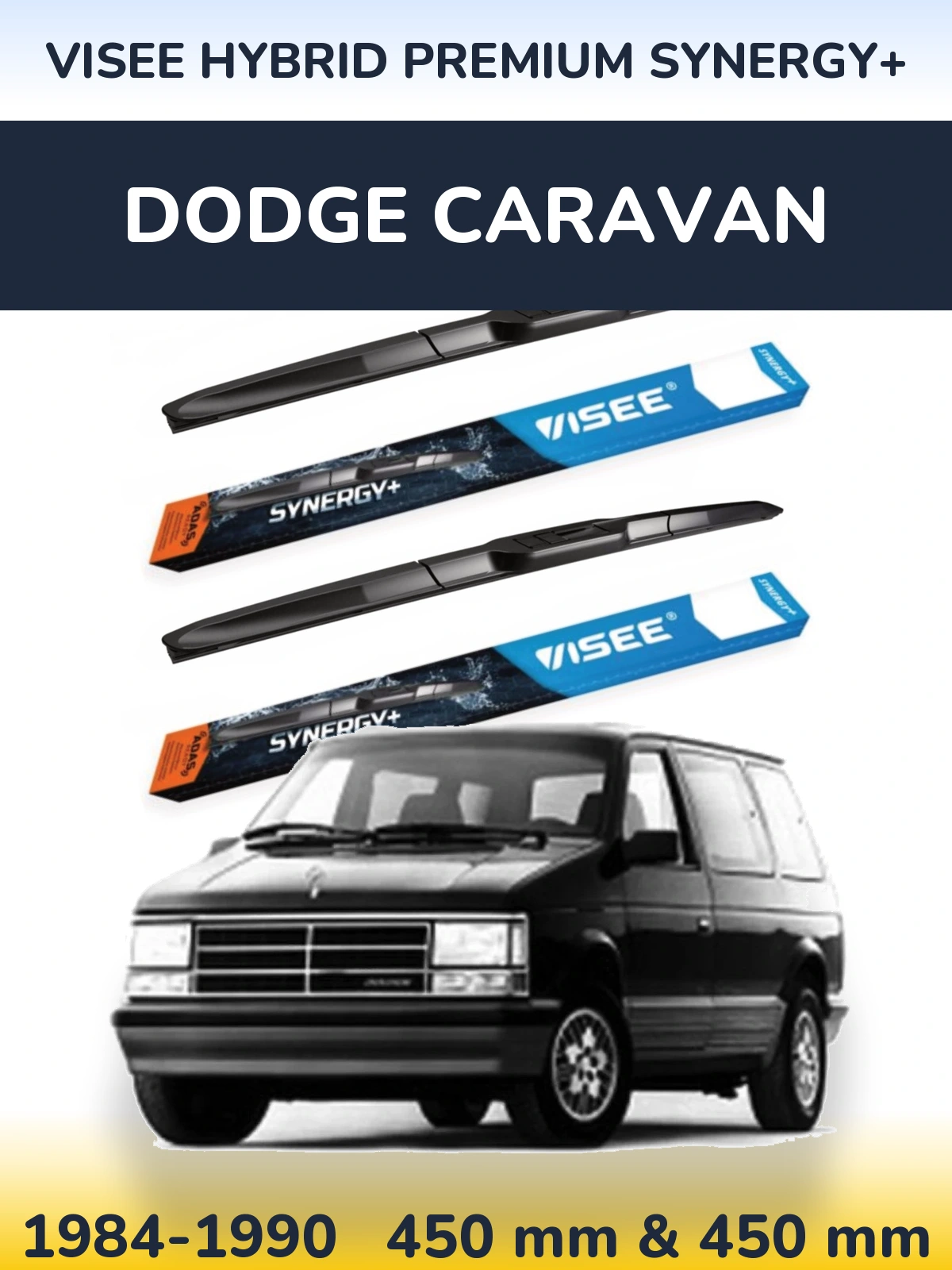 Front wiper blade set VISEE HYBRID PREMIUM SYNERGY+ 450 & 450 мм for Dodge Caravan 1984-1990