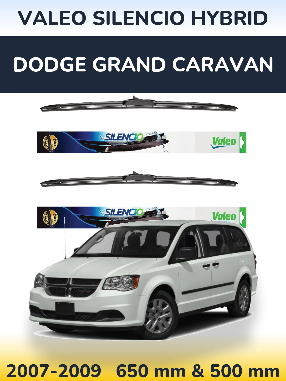Комплект передних дворников Valeo Silencio Hybrid 650 & 500 мм для Dodge Grand Caravan 2007-2009