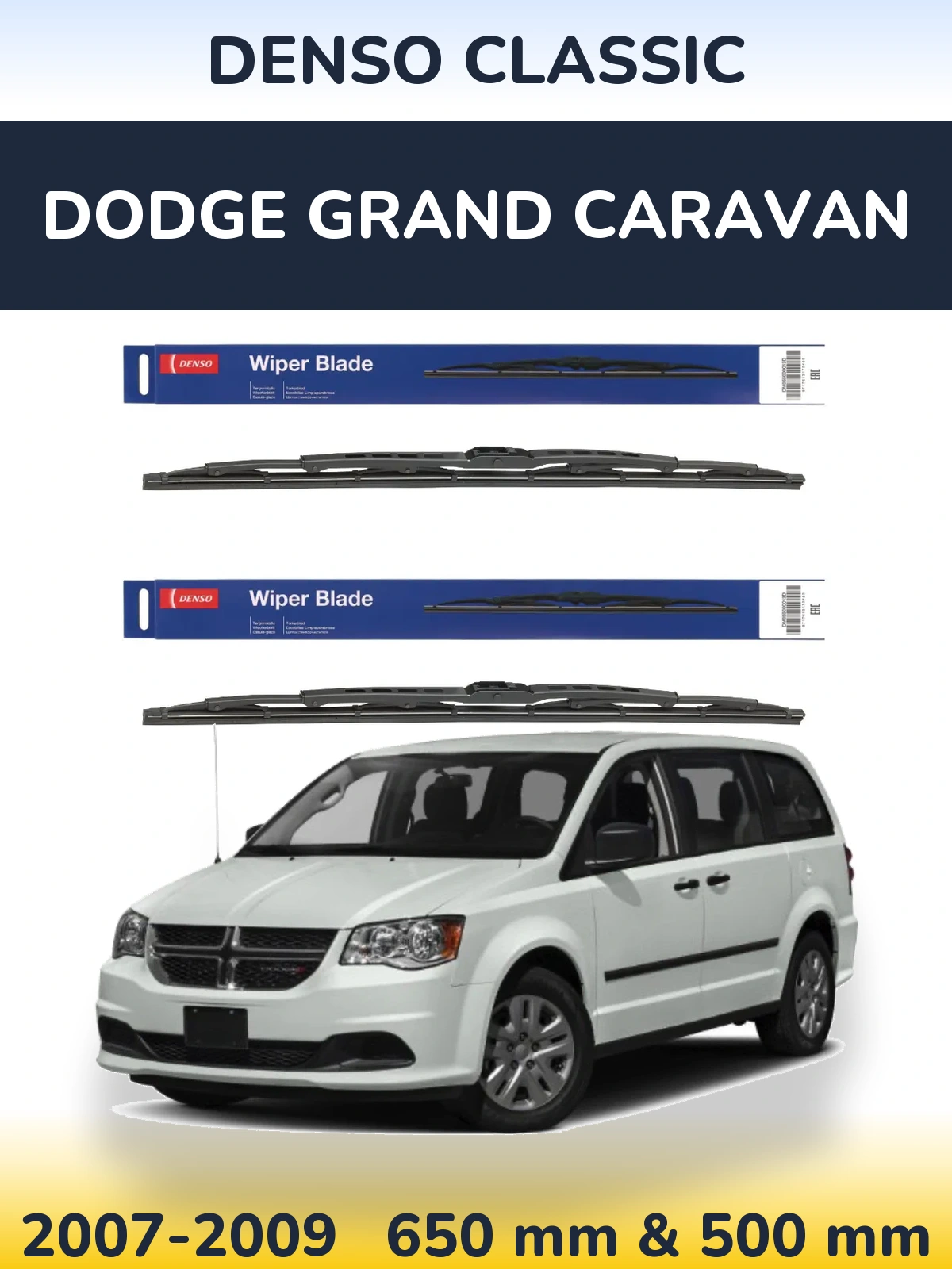 Komplet przednich wycieraczek Denso Classic 650 & 500 mm do Dodge Grand Caravan 2007-2009