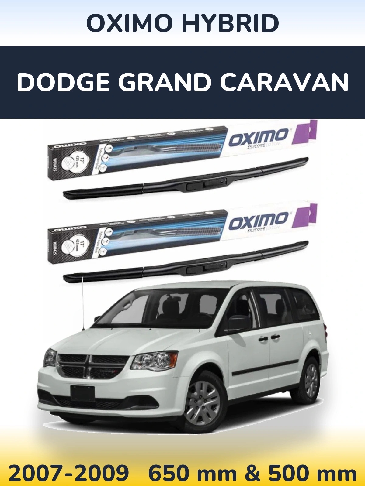 Комплект передних дворников Oximo Hybrid 650 & 500 мм для Dodge Grand Caravan 2007-2009