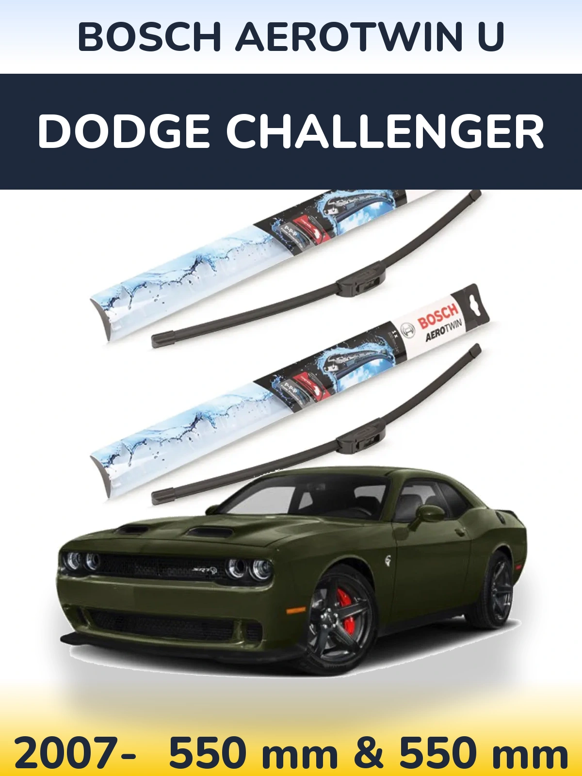 Комплект передних дворников BOSCH AeroTwin U 550 & 550 мм для Dodge Challenger 2007-2026