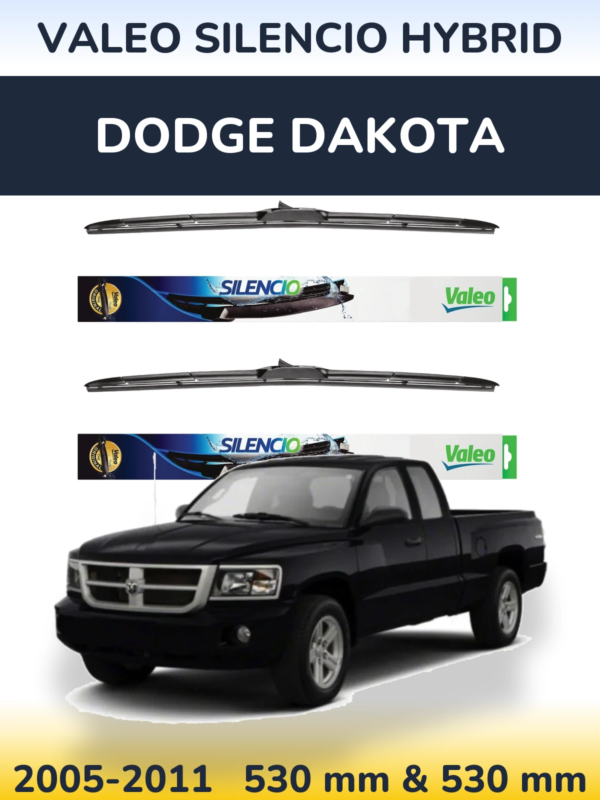Комплект передніх щіток Valeo Silencio Hybrid 530 & 530 мм для Dodge Dakota 2005-2011