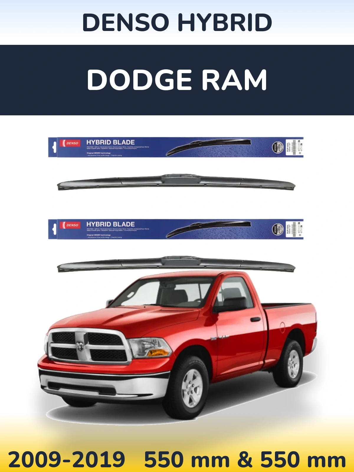 Комплект передних дворников Denso Hybrid 550 & 550 мм для Dodge RAM 2009-2019