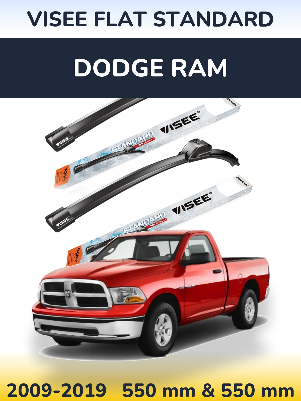 Komplet przednich wycieraczek VISEE FLAT STANDARD 550 & 550 mm do Dodge RAM 2009-2019