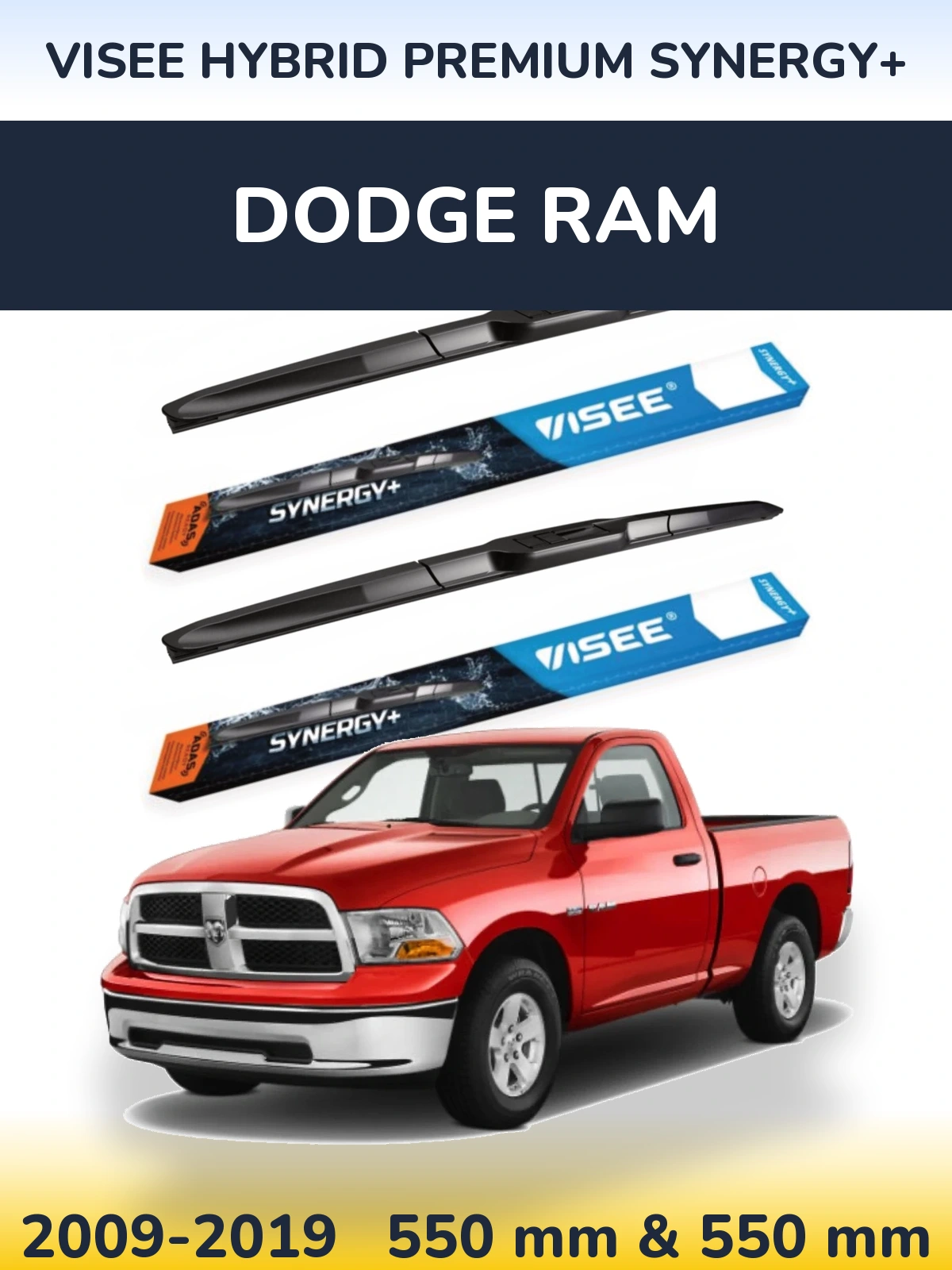 Комплект передних дворников VISEE HYBRID PREMIUM SYNERGY+ 550 & 550 мм для Dodge RAM 2009-2019