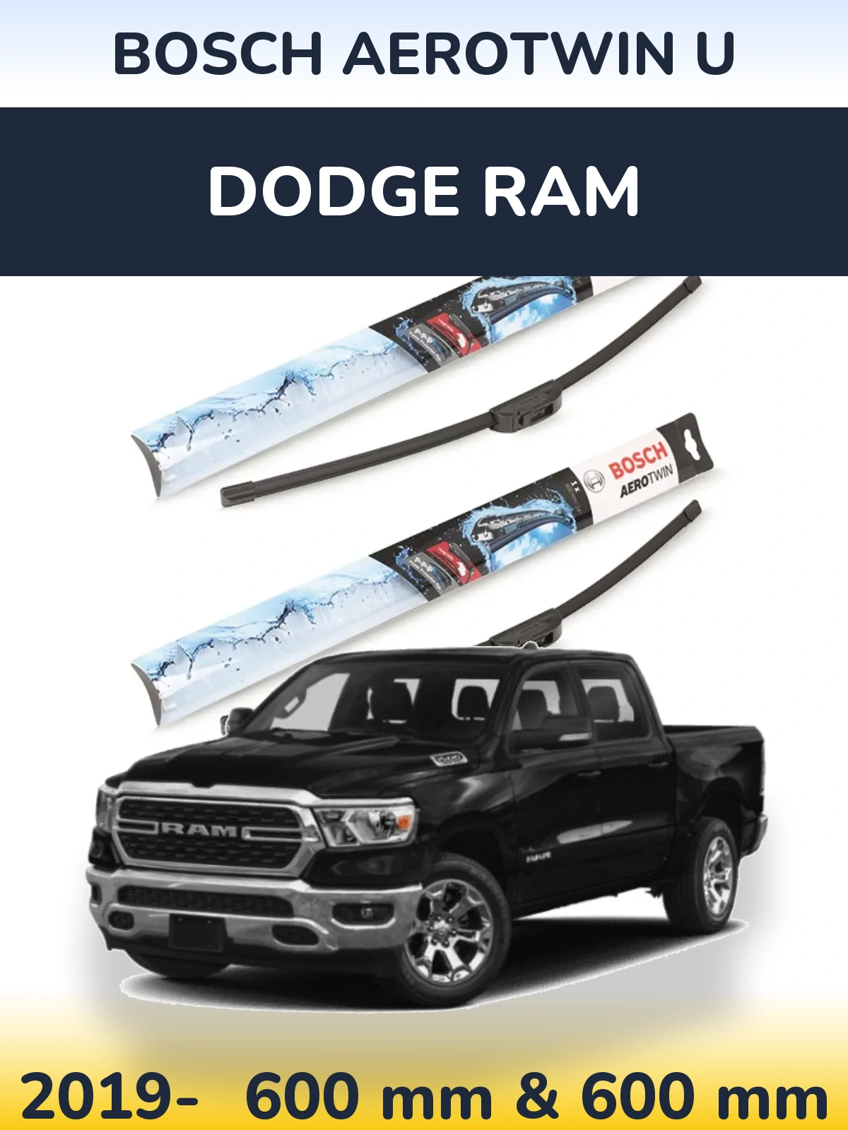 Комплект передних дворников BOSCH AeroTwin U 600 & 600 мм для Dodge RAM 2019-2026